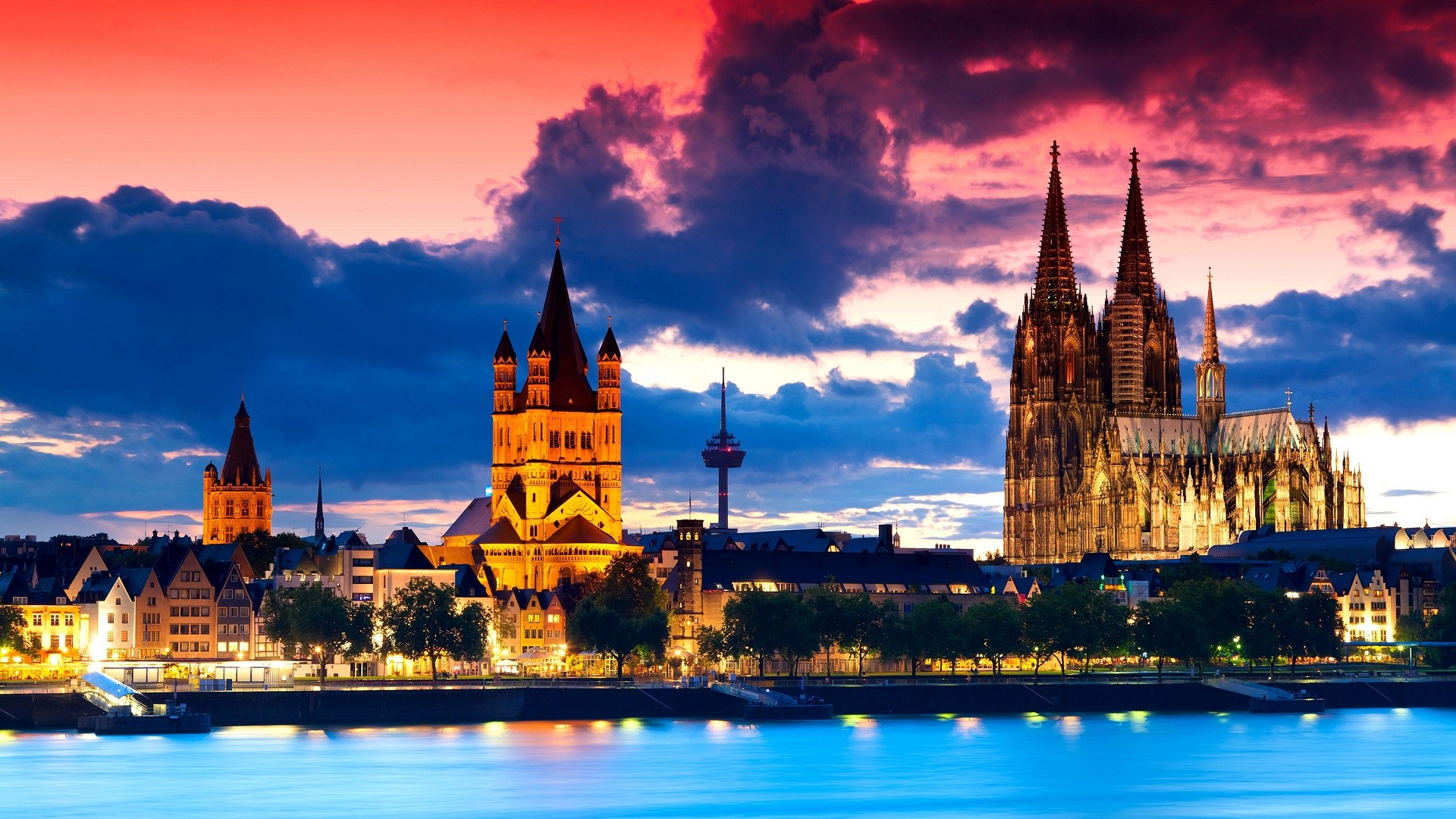 General 1920x1080 Cologne Germany architecture gothic architecture sunset city cityscape landmark