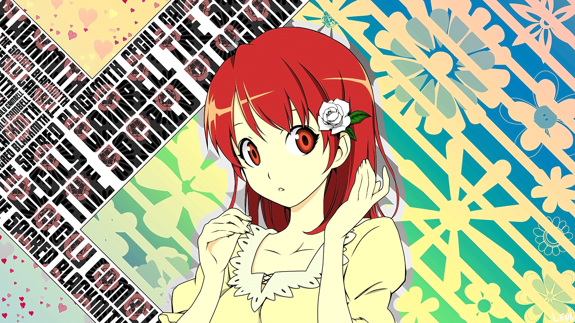 Anime 1920x1080 anime anime girls redhead long hair red eyes flowers hair ornament looking at viewer Cecily Cambell Seiken no Blacksmith flower in hair