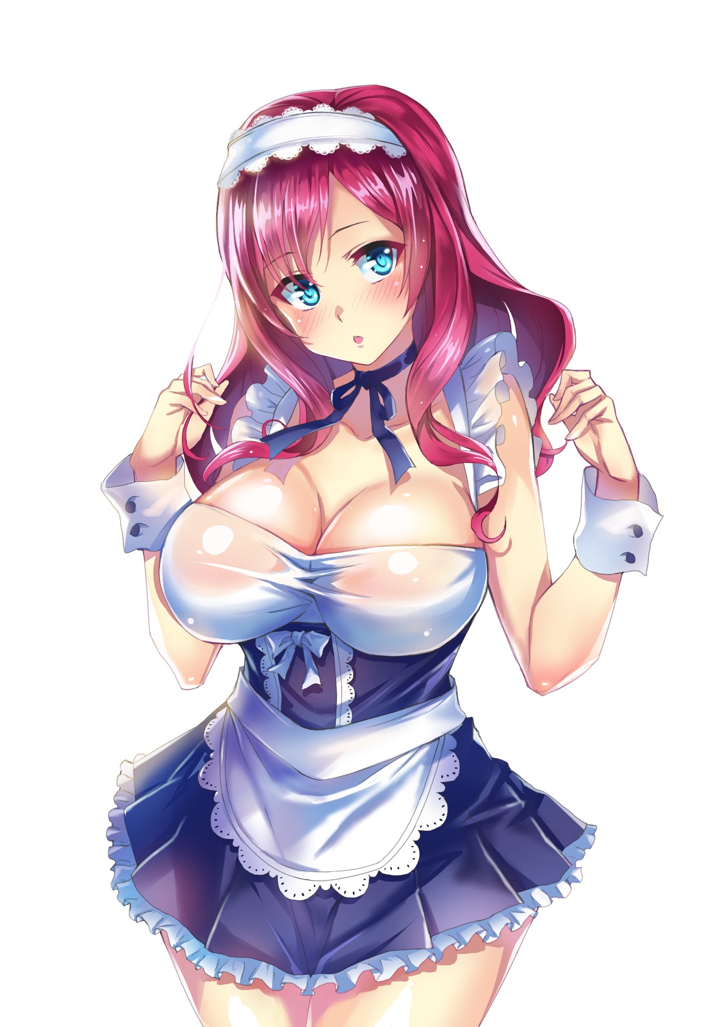 Anime 1400x2000 anime anime girls cleavage maid no bra original characters maid outfit Hoony boobs big boobs huge breasts Pixiv white background simple background
