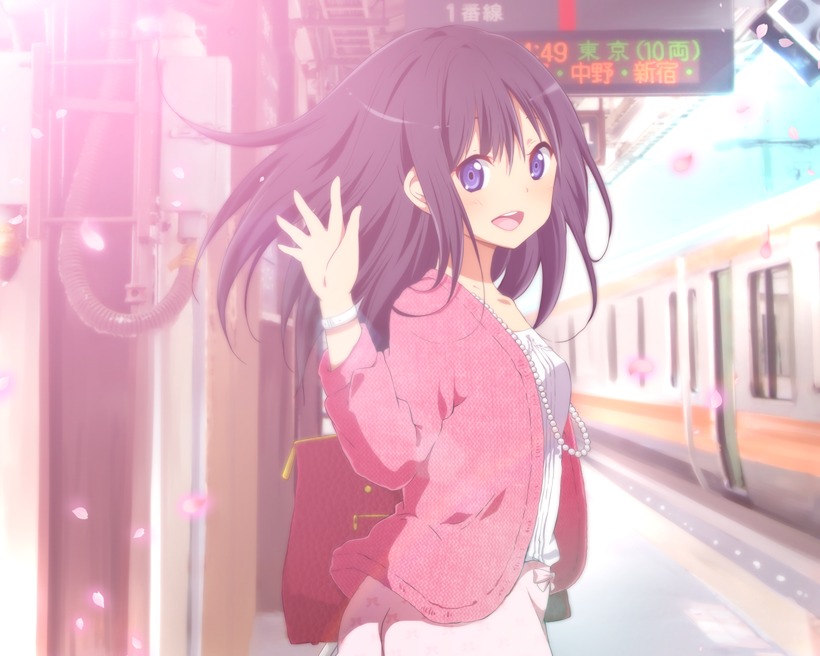 Anime 1600x1280 anime girls long hair dark hair anime train train station open mouth vehicle