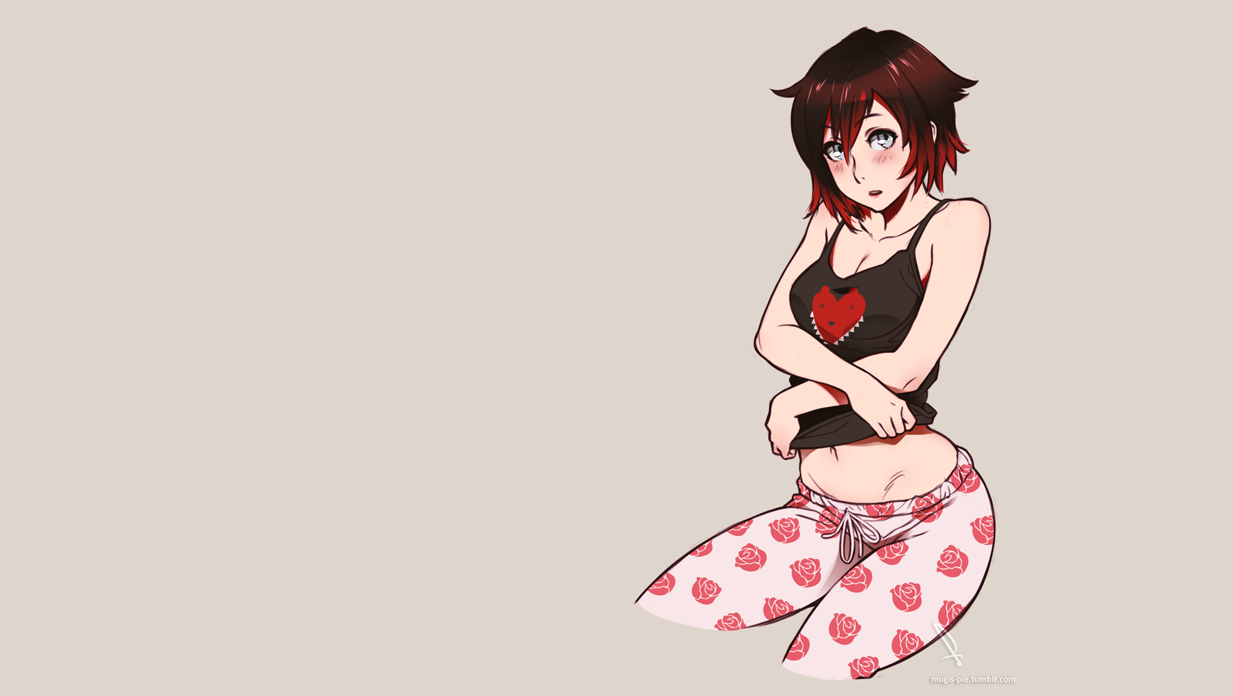 People 1772x1000 RWBY Ruby Rose (RWBY) undressing redhead pyjamas anime anime girls belly Heart (Clothing) simple background white background