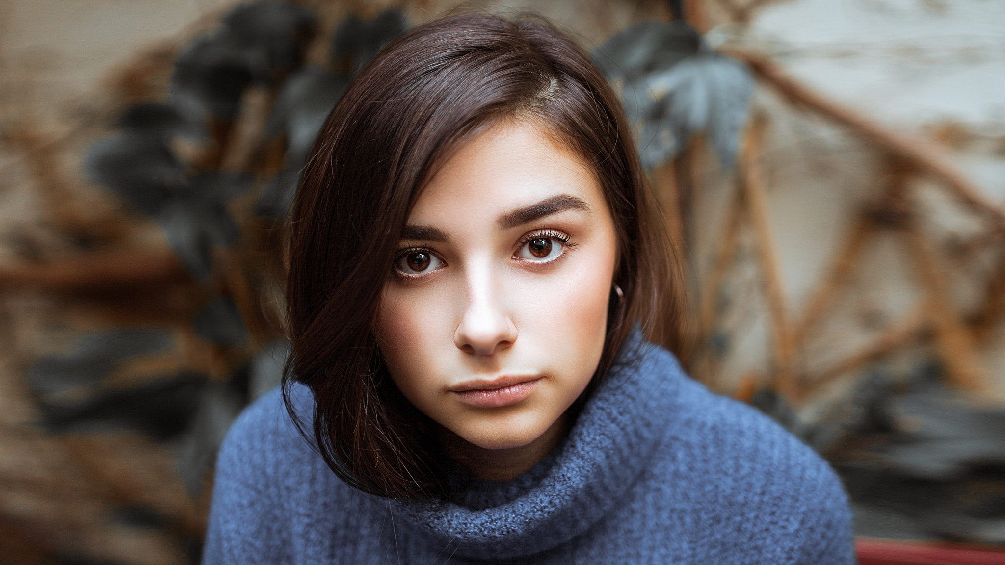 People 2048x1152 women turtlenecks face portrait depth of field sweater