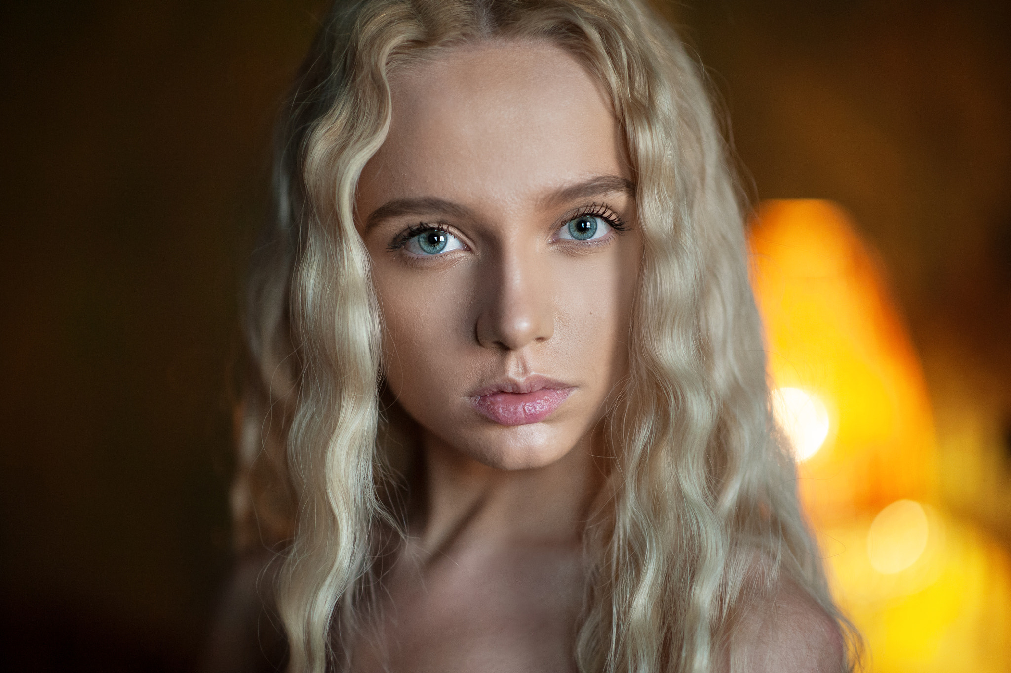 People 2048x1363 Maria Popova women Maxim Maximov blonde face portrait green eyes