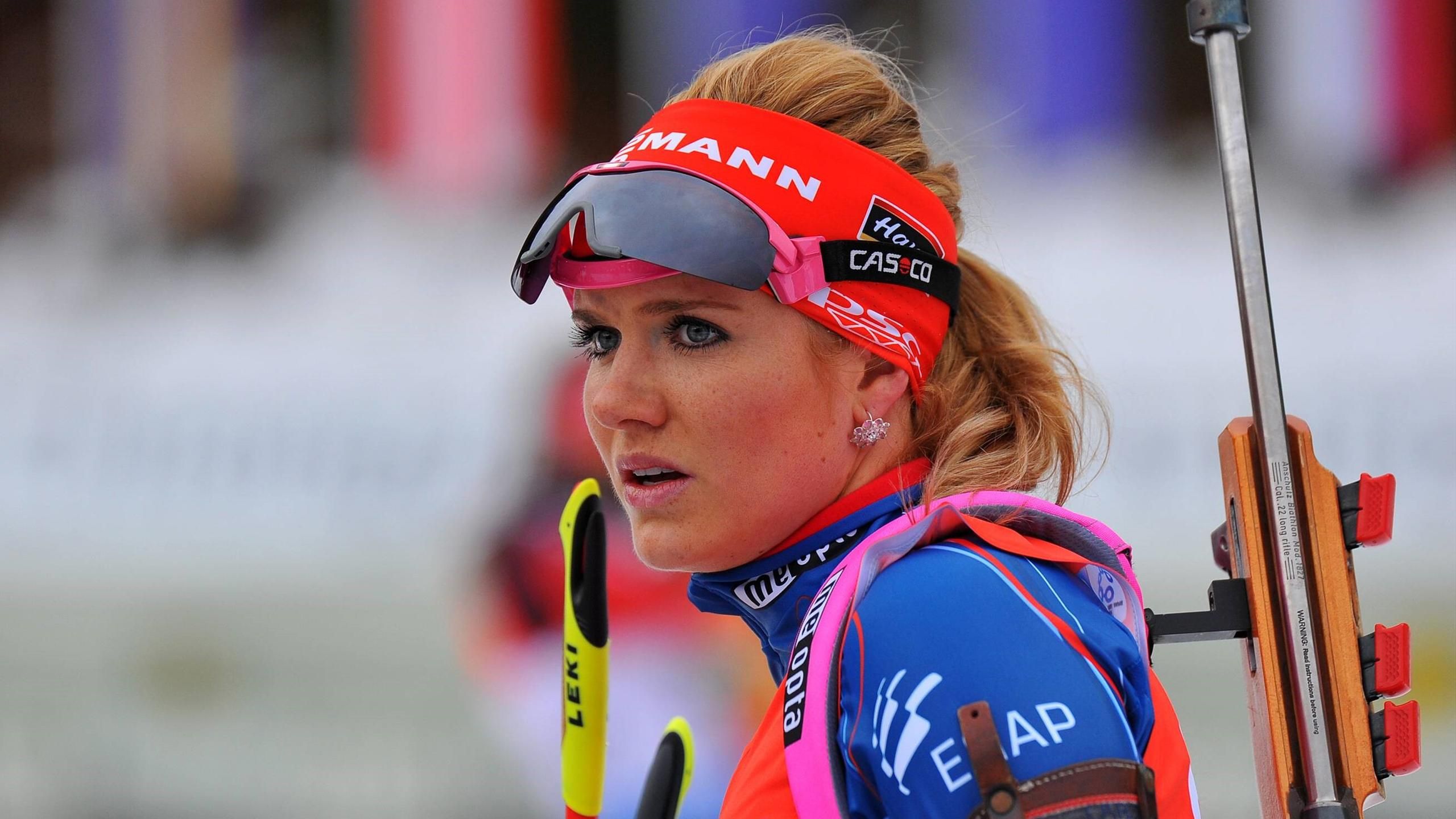 People 2560x1440 biathlon Czech blonde Gabriela Koukalova tied hair open mouth gray eyes Czech women athletes women