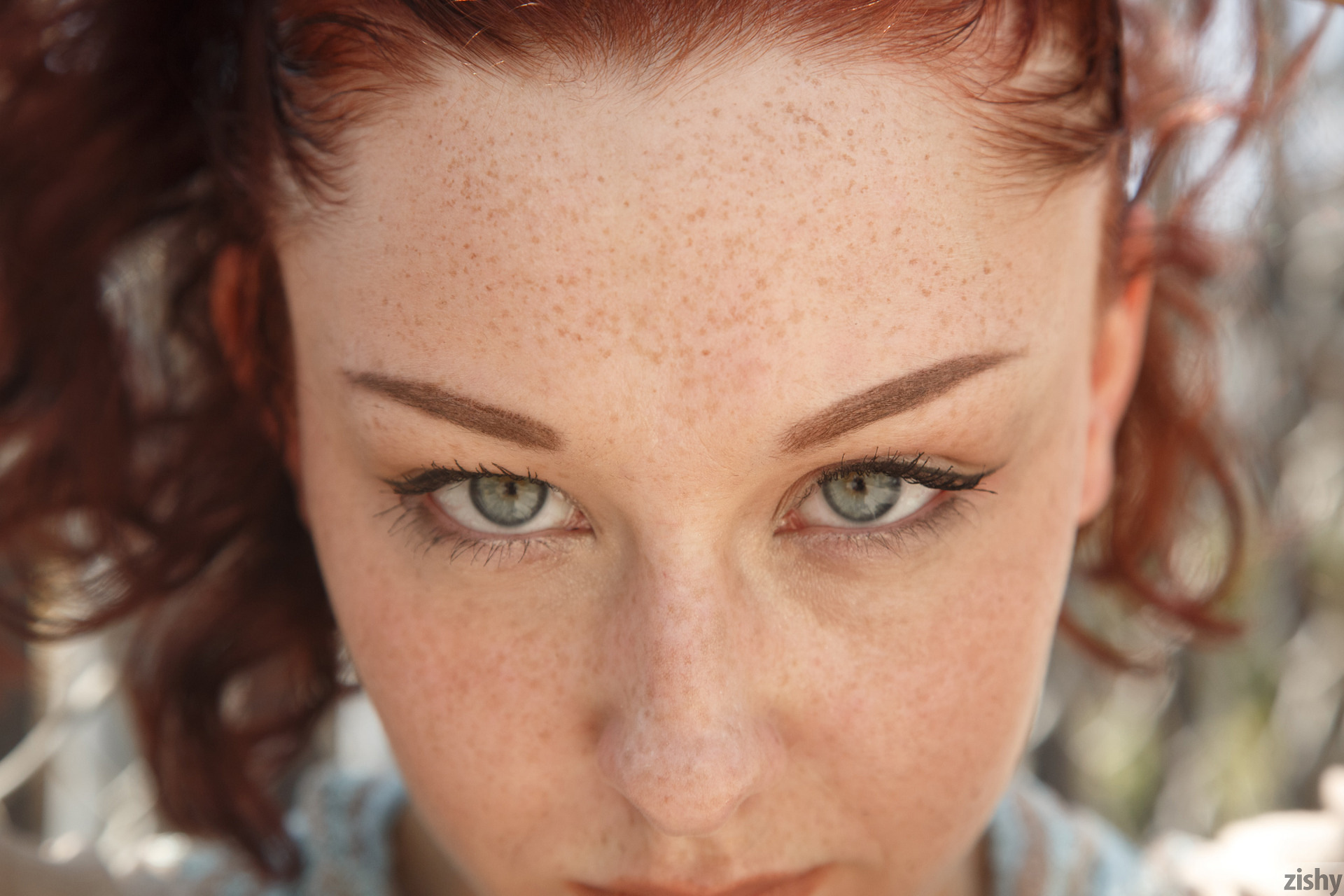 People 1920x1280 Spencer Bisson Zishy women face redhead blue eyes freckles closeup outdoors model