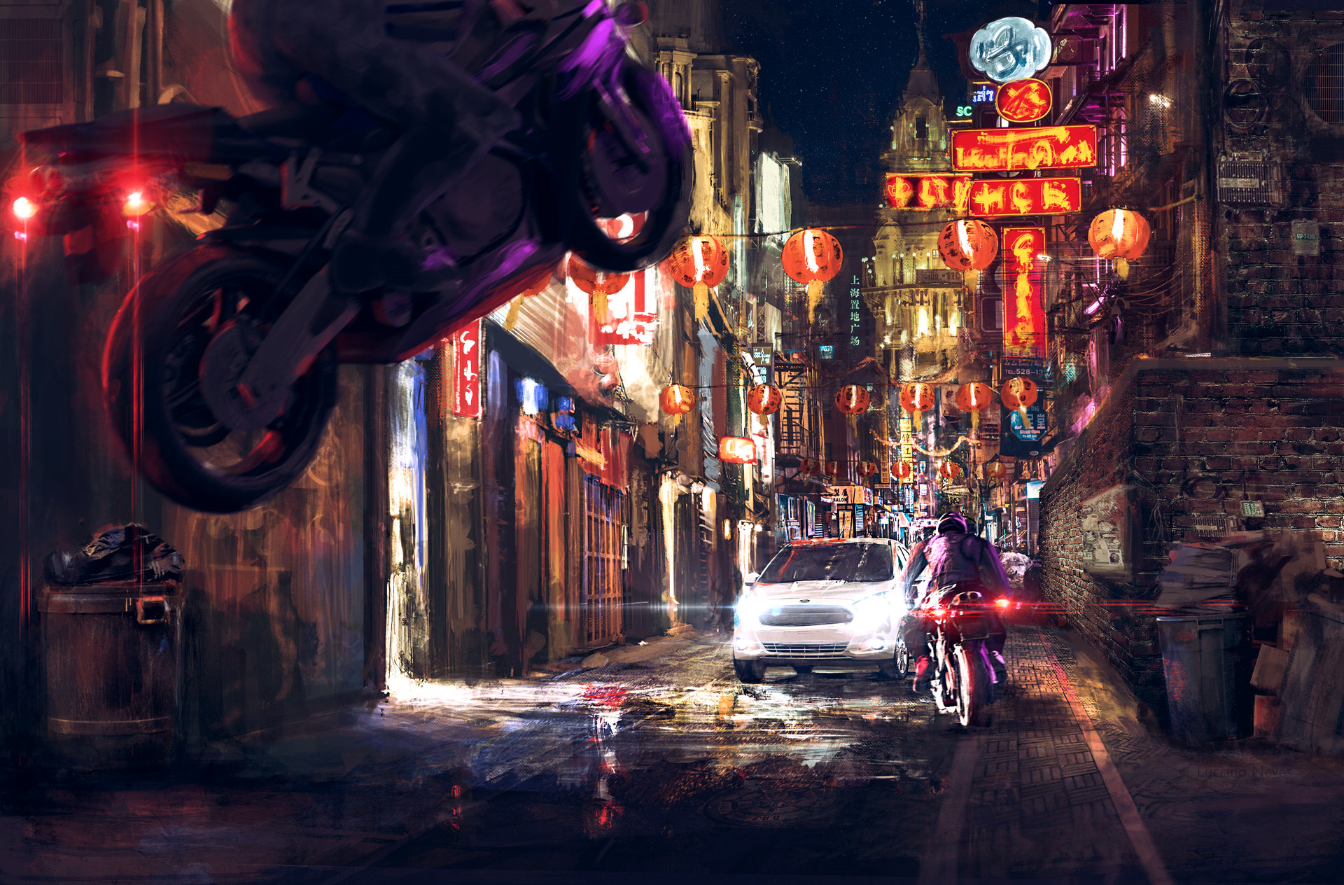 General 1920x1264 illustration digital art artwork China street city motorcycle