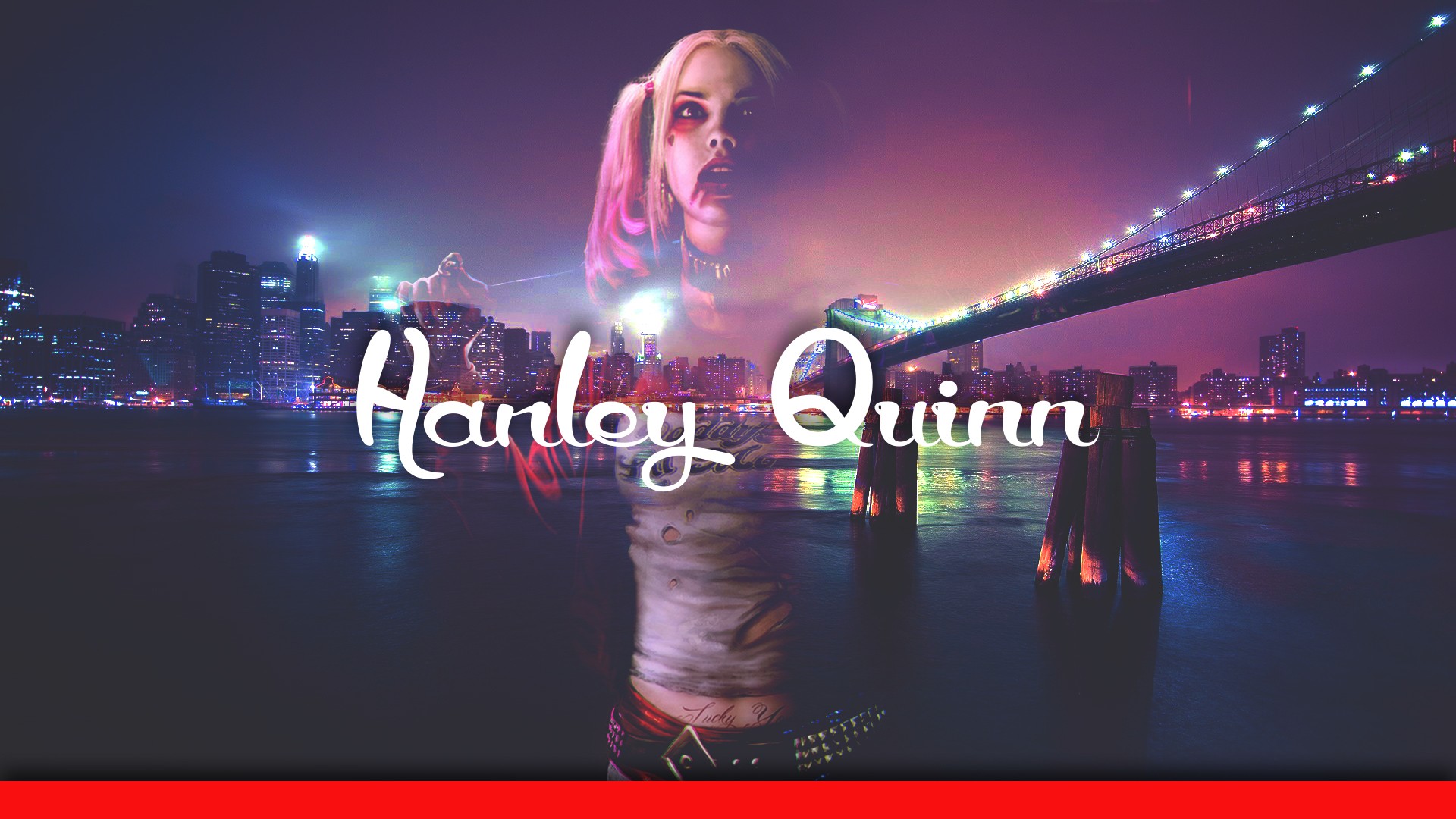 General 1920x1080 women photoshopped abstract Harley Quinn Margot Robbie actress Australian Australian women DC Comics