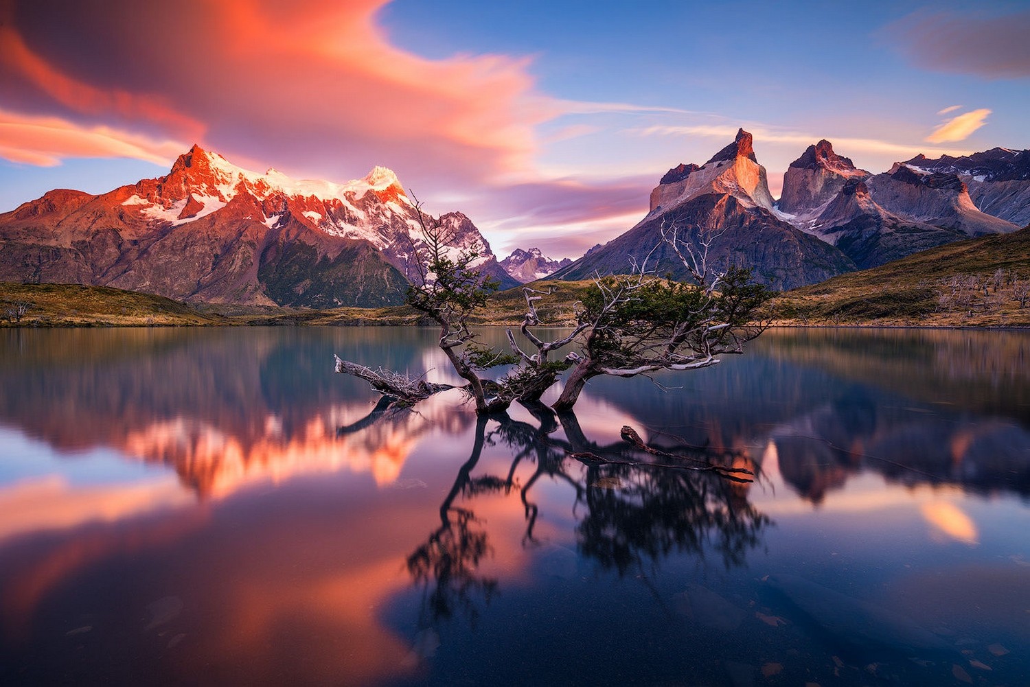 General 1500x1001 photography nature landscape morning sunlight calm mountains snowy peak lake reflection trees Torres del Paine Chile South America Patagonia