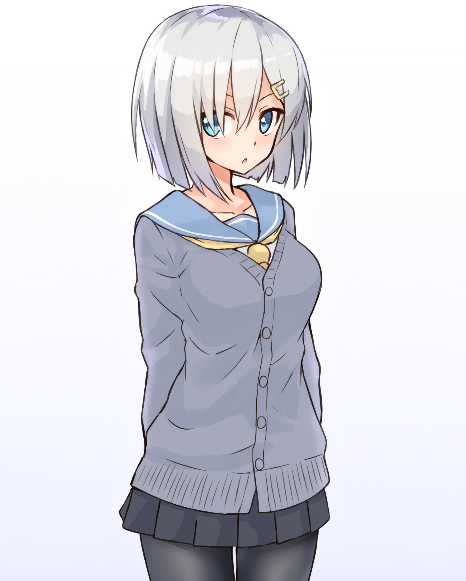Anime 1537x1916 anime anime girls Kantai Collection Hamakaze (KanColle)  short hair gray hair blue eyes skirt sweater