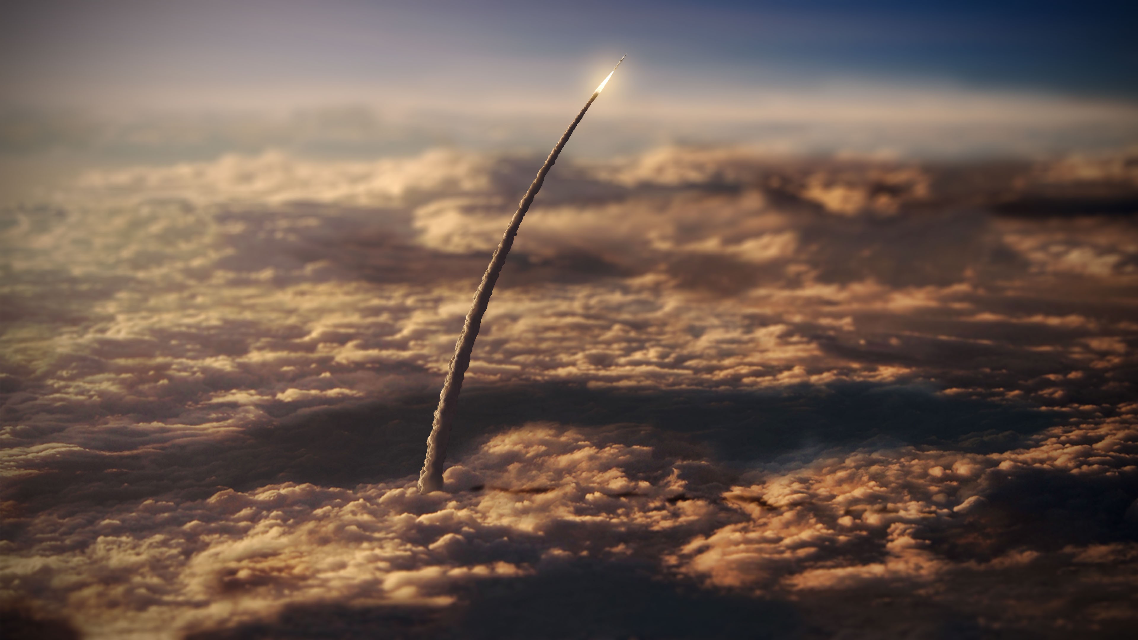 General 3840x2160 NASA tilt shift clouds rocket smoke launching atmosphere ultrawide