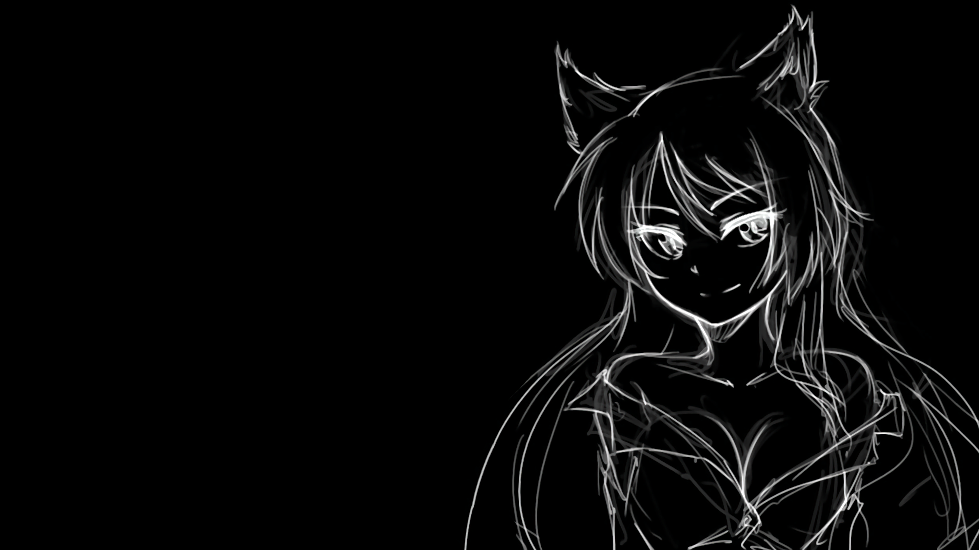 Anime 3840x2160 Monogatari Series Hanekawa Tsubasa cat girl Sawarineko cleavage anime girls