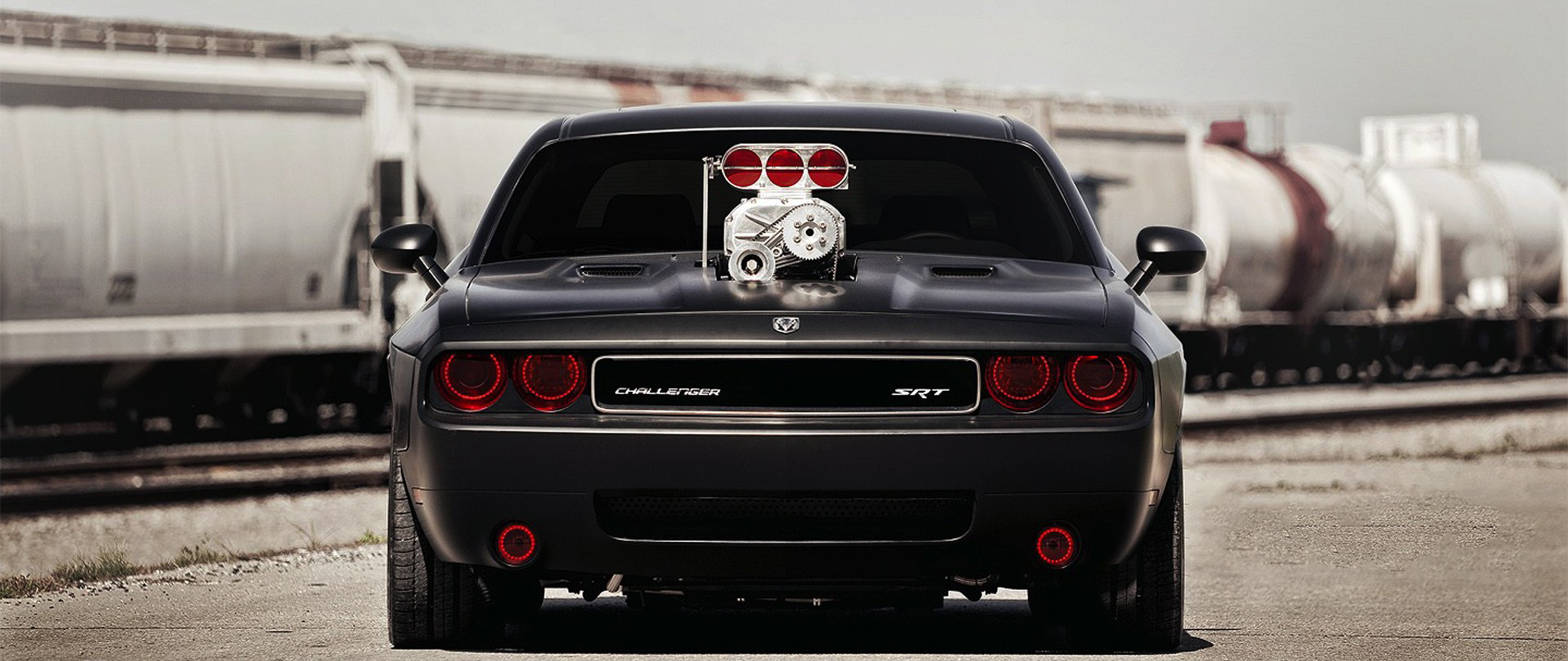 General 2560x1080 ultrawide car Dodge Dodge Challenger vehicle black cars muscle cars American cars Stellantis supercharger