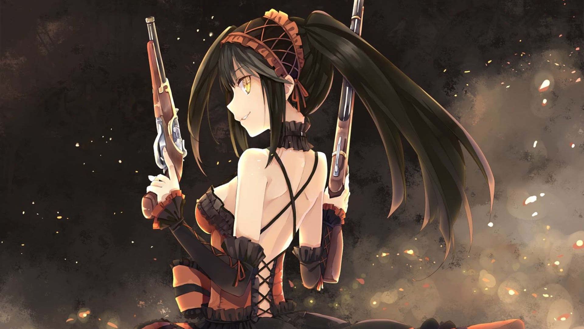 Anime 1920x1080 anime anime girls Date A Live girls with guns weapon yellow eyes brunette long hair