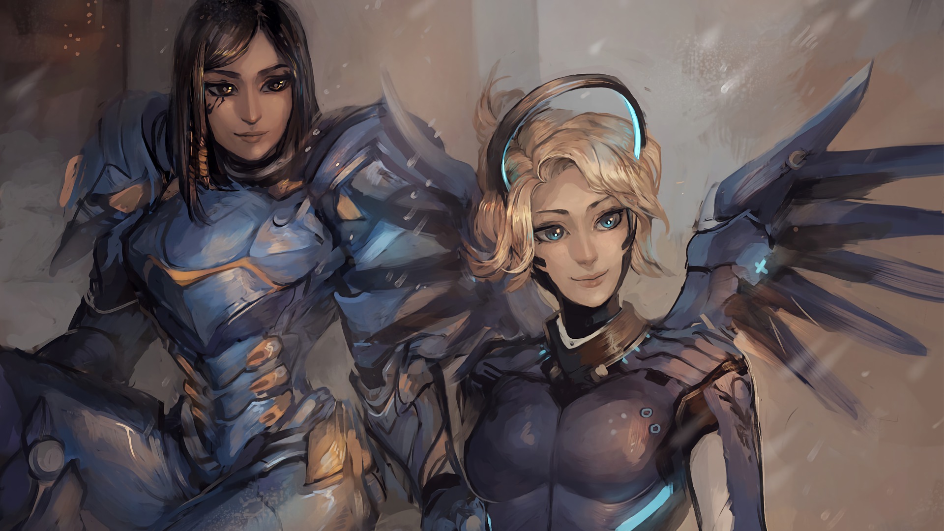 General 1920x1080 video games women Overwatch Pharah (Overwatch) Mercy (Overwatch) Blizzard Entertainment video game characters
