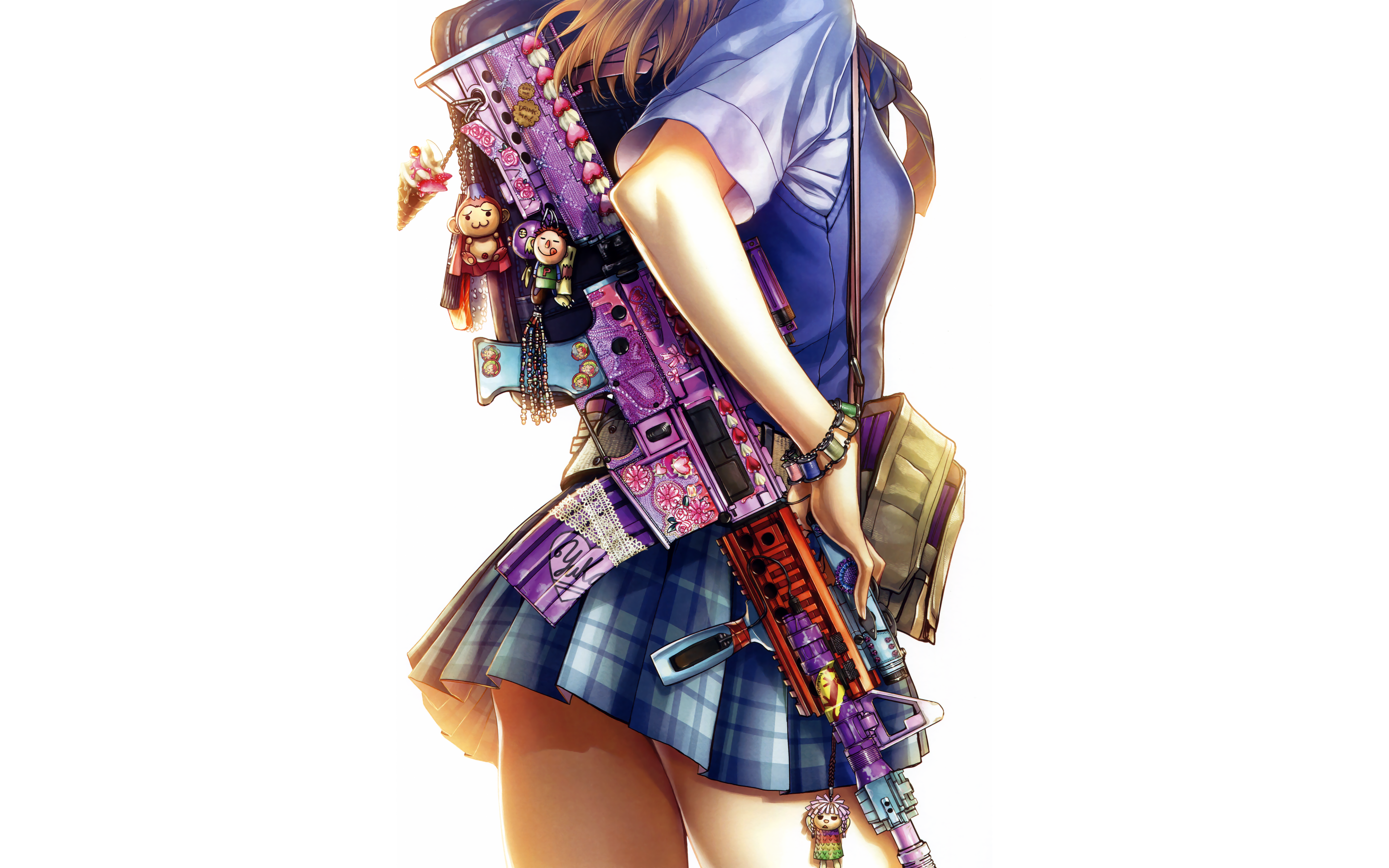 Anime 5120x3200 anime simple background colorful schoolgirl weapon gun
