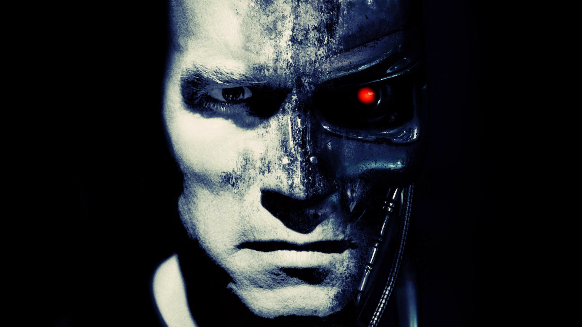 People 1920x1080 endoskeleton futuristic Arnold Schwarzenegger black background closeup science fiction cyborg movies face men red eyes simple background