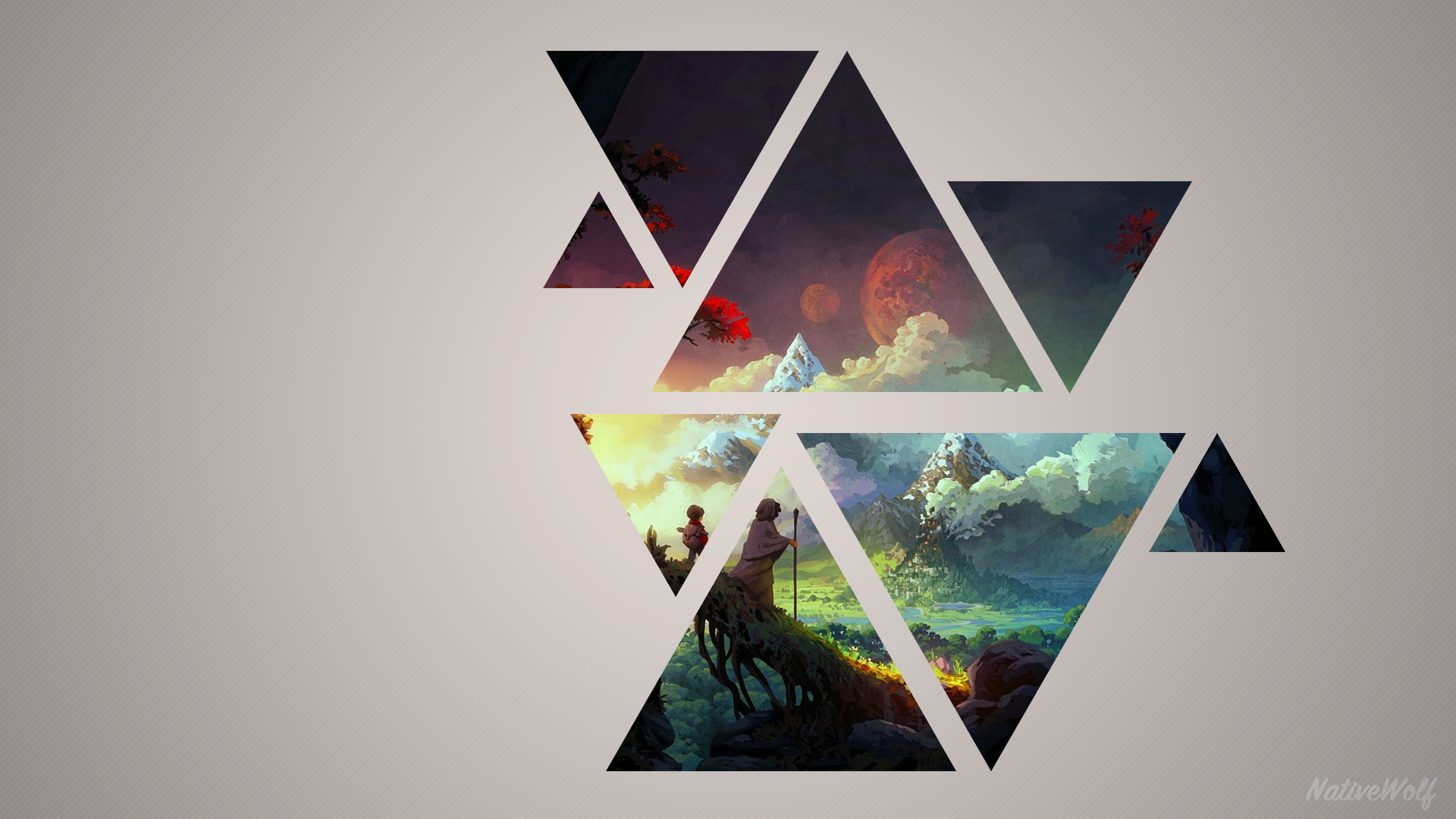 Anime 1920x1080 anime triangle fantasy art simple background collage gray background geometric figures watermarked