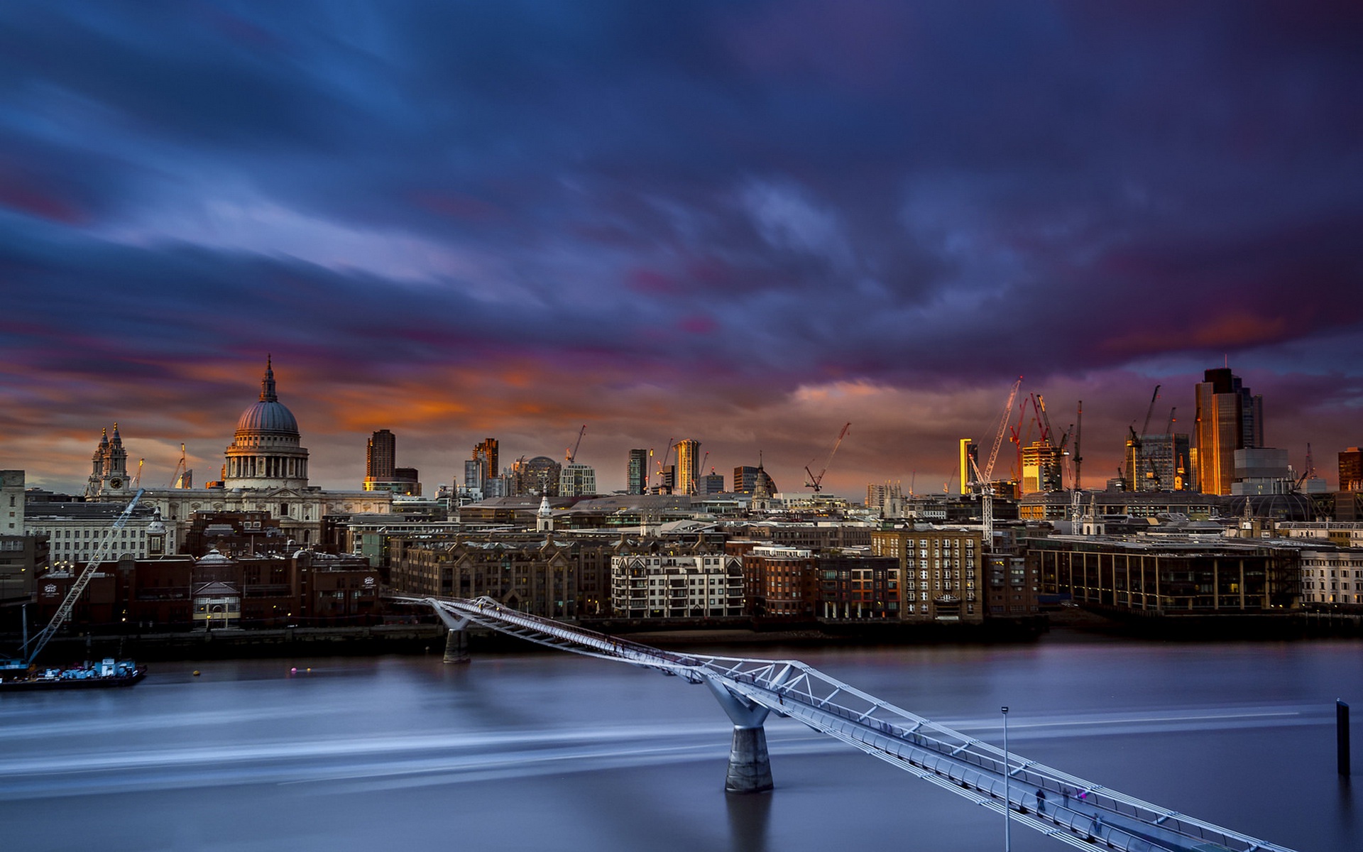 General 1920x1200 London cityscape St. Paul's Cathedral cranes (machine) bridge River Thames England