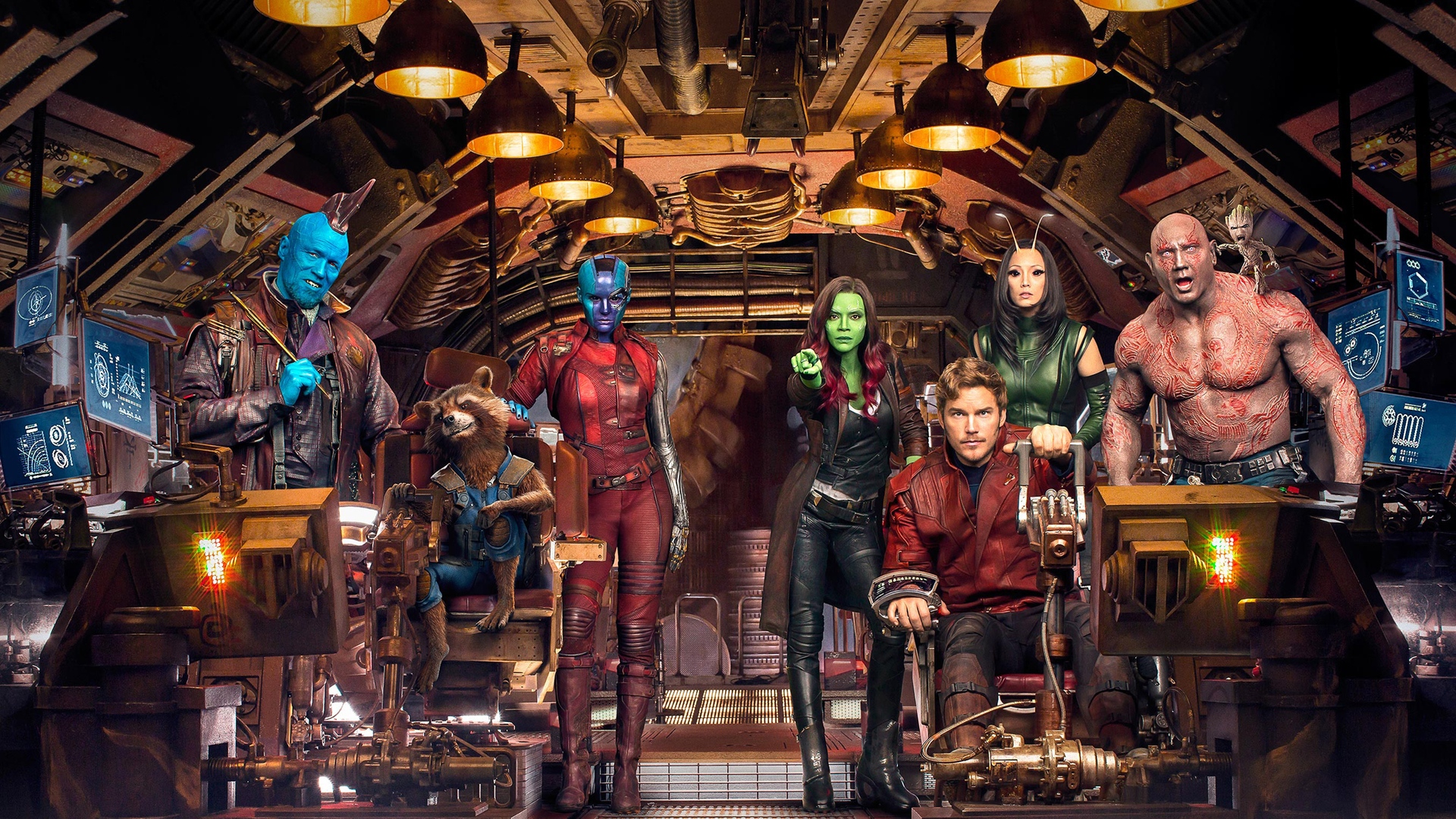 General 1920x1080 movies Guardians of the Galaxy Vol. 2 Marvel Cinematic Universe science fiction Groot Rocket Raccoon Star-Lord Gamora  Drax the Destroyer Yondu Udonta Nebula (Marvel)