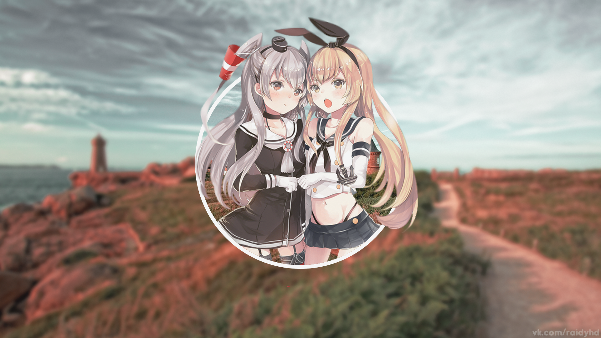 Anime 1920x1080 anime anime girls Kantai Collection Shimakaze (Kancolle) Amatsukaze (Kancolle) picture-in-picture watermarked