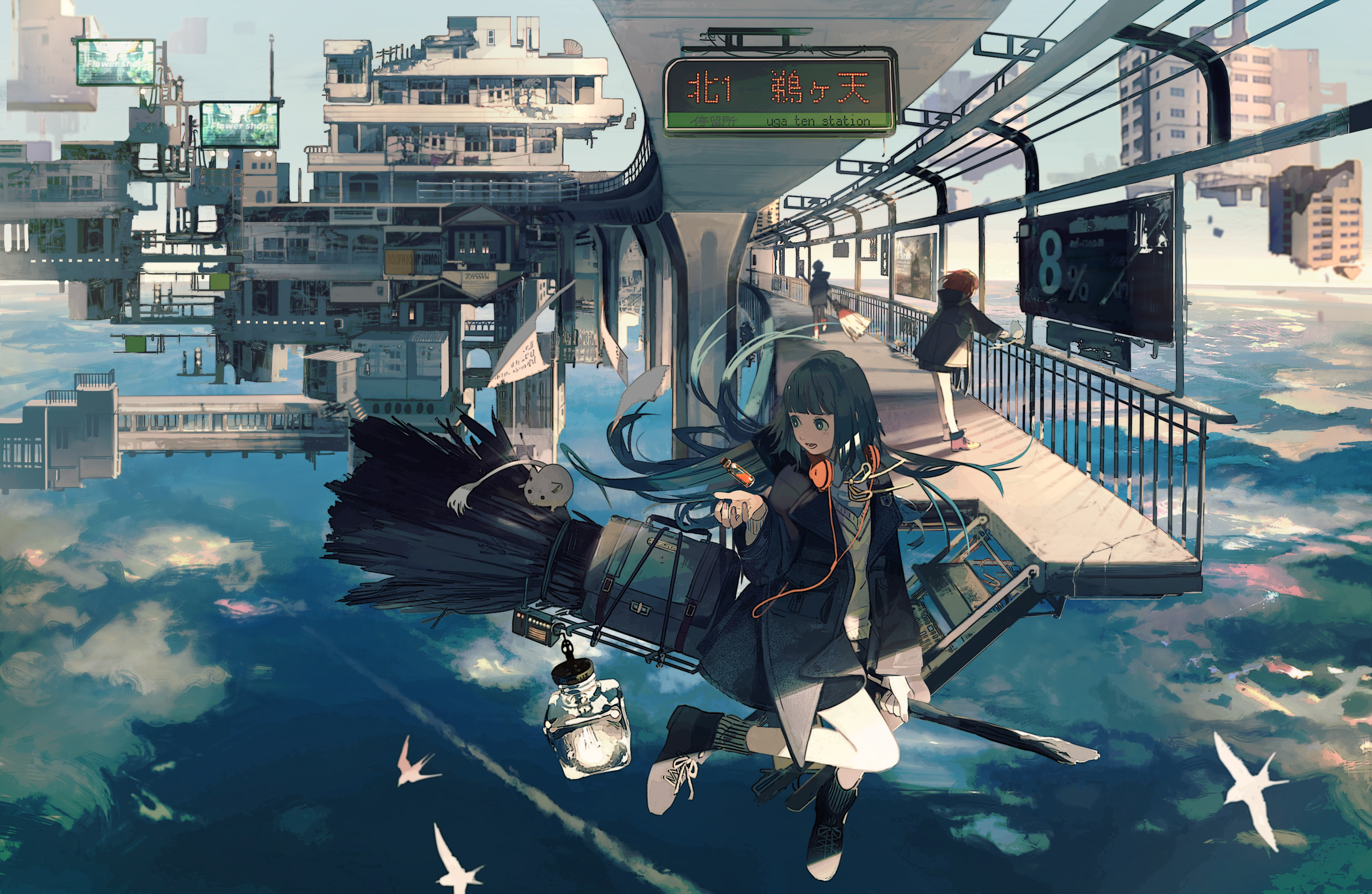 Anime 3100x2020 futuristic cityscape floating island