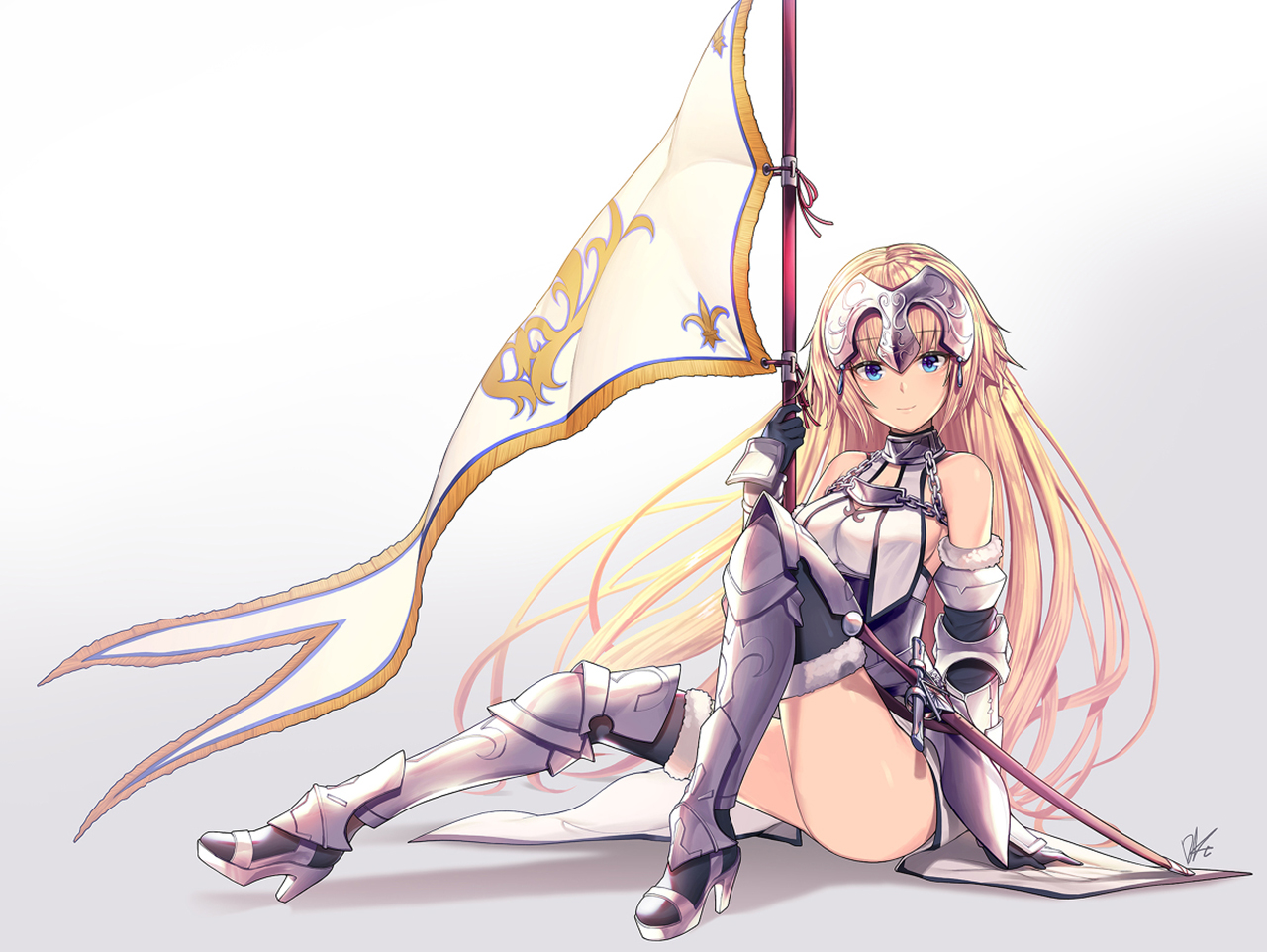 Anime 1280x962 Fate/Grand Order armor weapon spear sword Fate series anime anime girls blue eyes blonde Jeanne d'Arc (Fate)