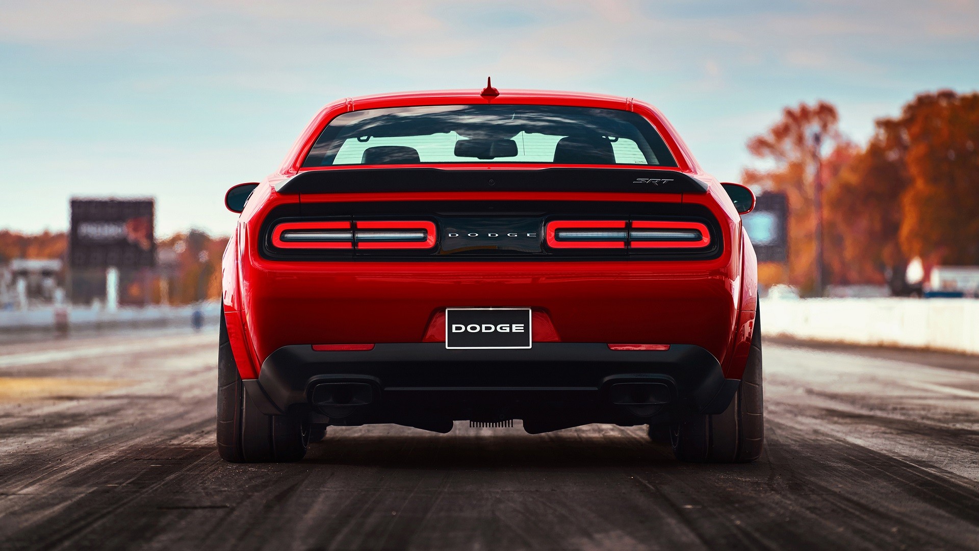 General 1920x1080 Dodge Challenger Dodge car red cars red rear view muscle cars American cars Stellantis
