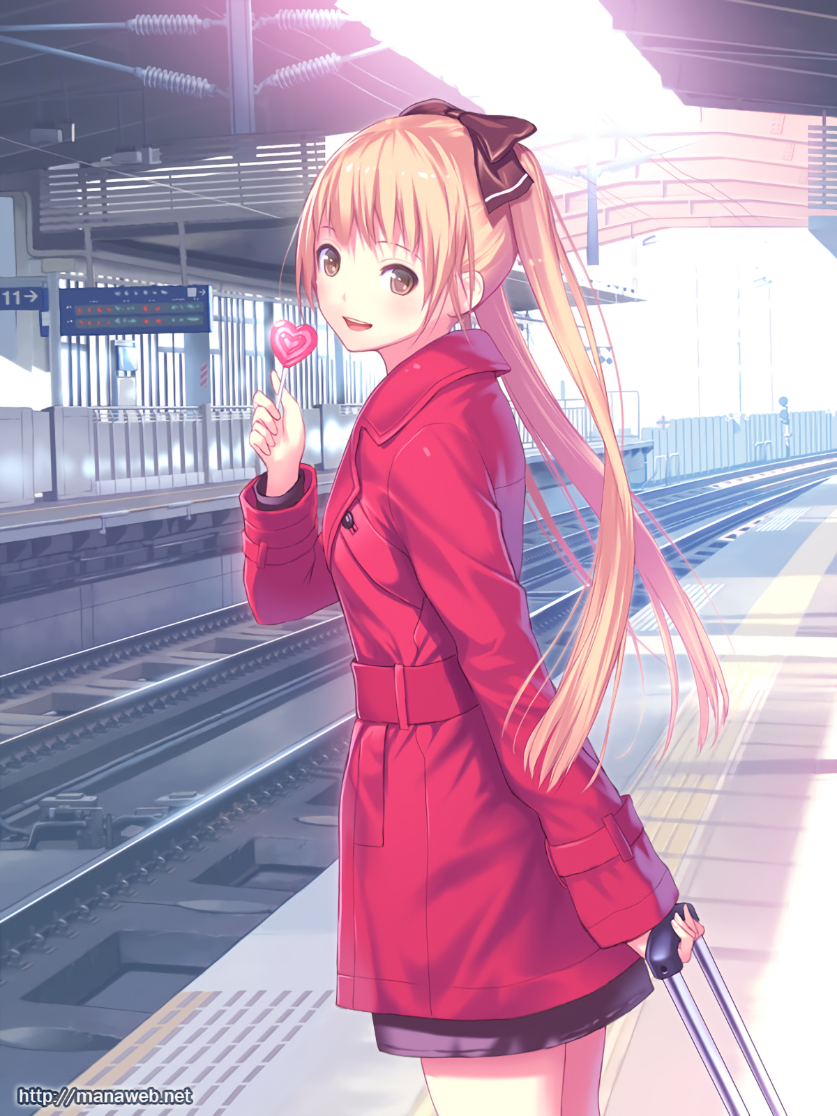 Anime 1200x1600 anime anime girls train station long hair blonde brown eyes Mana Wara