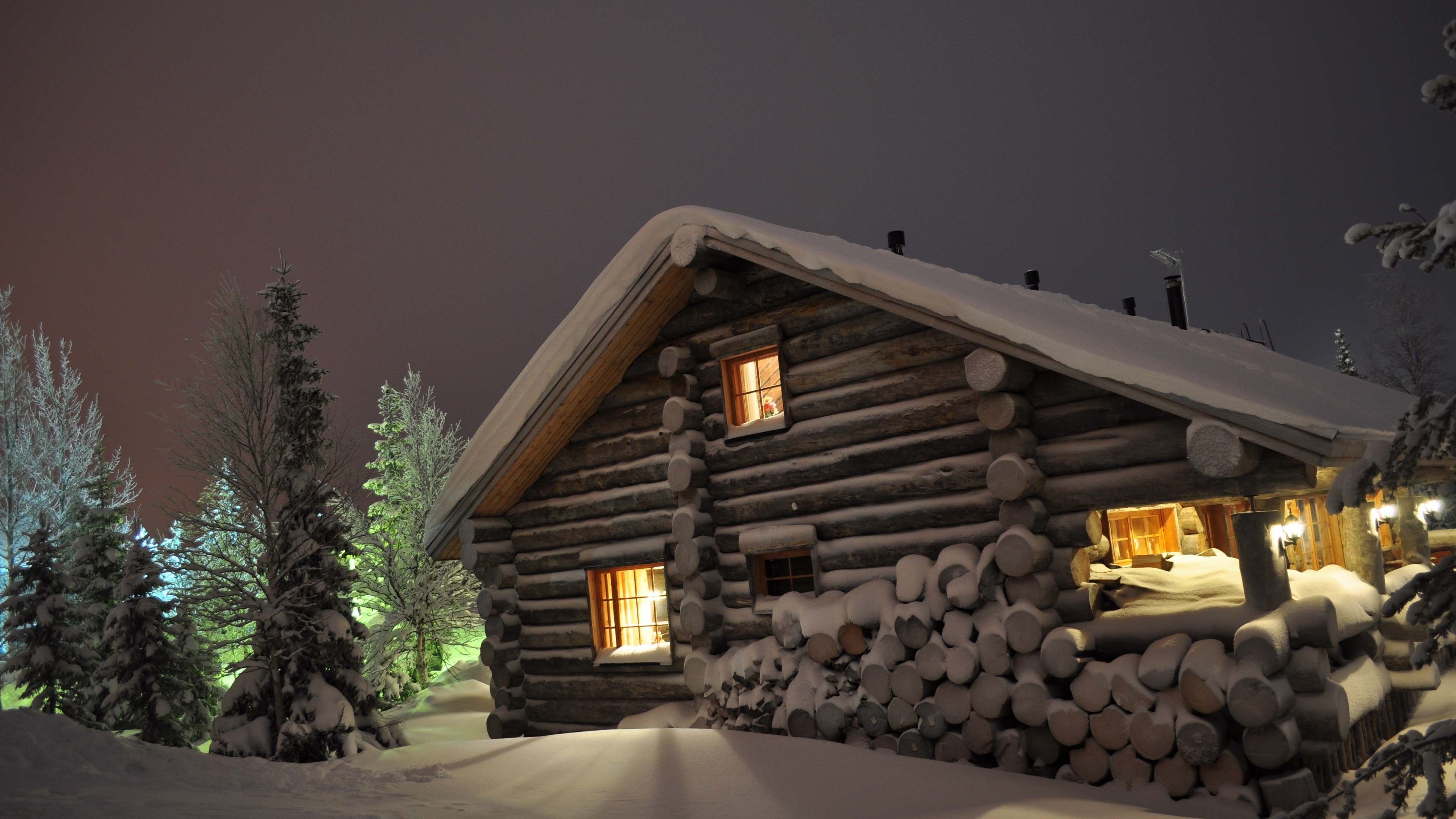 General 3840x2160 house landscape nature snow natural light photography cabin