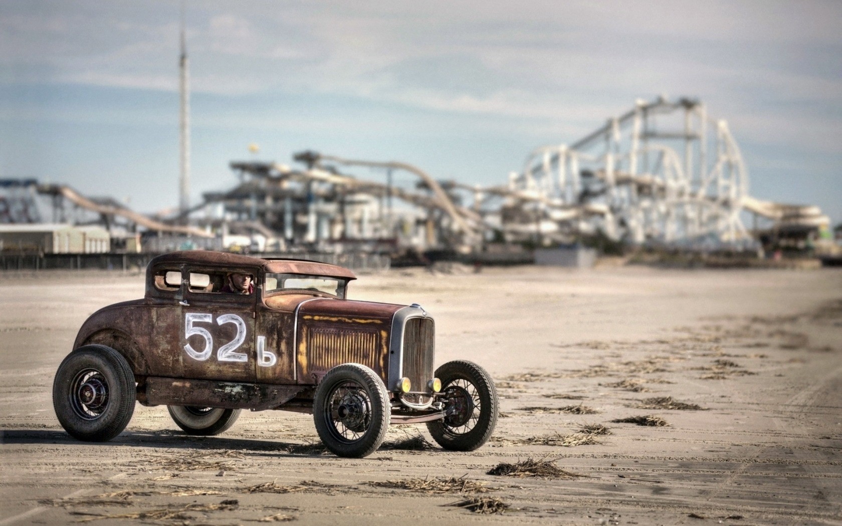 General 1680x1050 car vehicle outdoors numbers old car beach sand rust