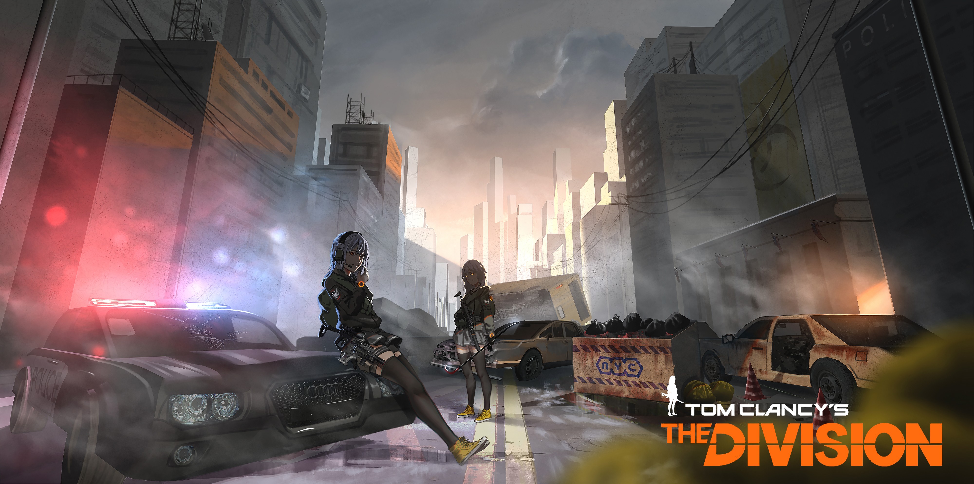 Anime 4000x1989 anime anime girls Tom Clancy's The Division weapon zettai ryouiki original characters video games PC gaming Pixiv video game art fan art car women with cars