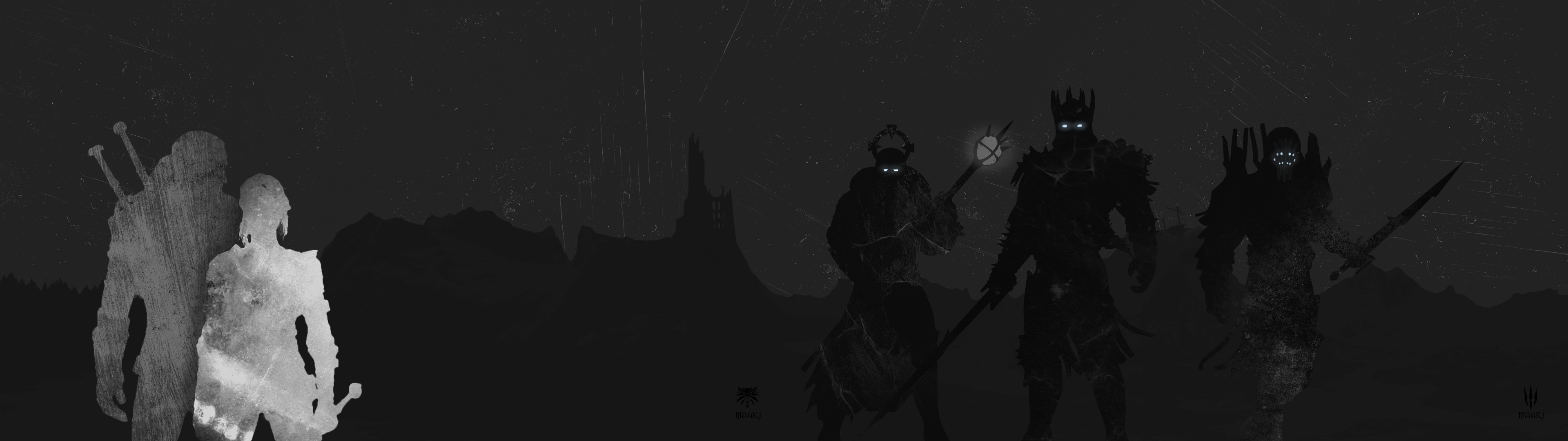 General 3840x1080 The Witcher The Witcher 3: Wild Hunt Geralt of Rivia Cirilla Fiona Elen Riannon video games minimalism RPG PC gaming collage
