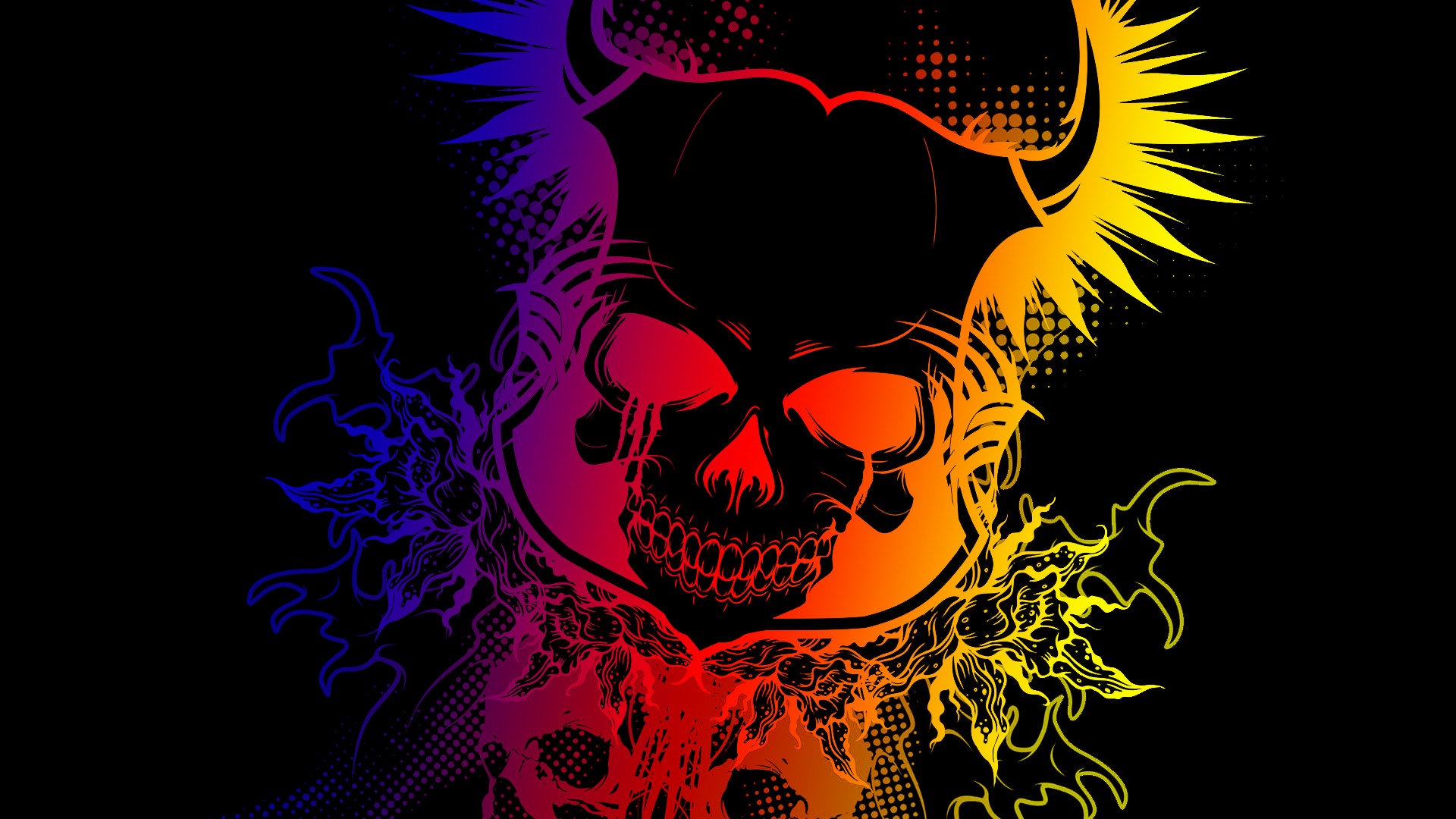General 1920x1080 skull artwork colorful black background digital art simple background