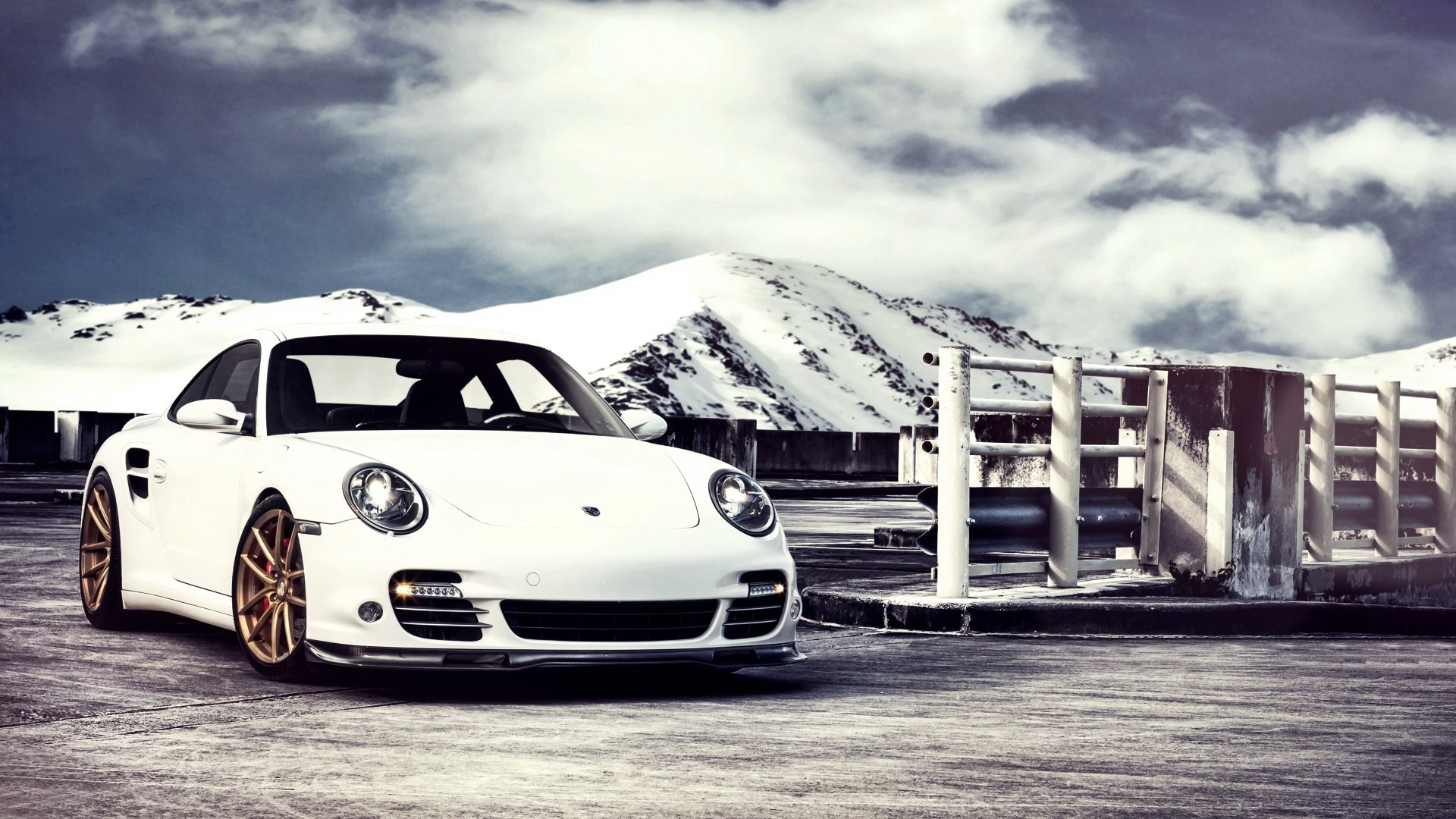 General 1920x1080 car Porsche white cars Porsche 997 Porsche 911 colored wheels vehicle snowy mountain snowy peak