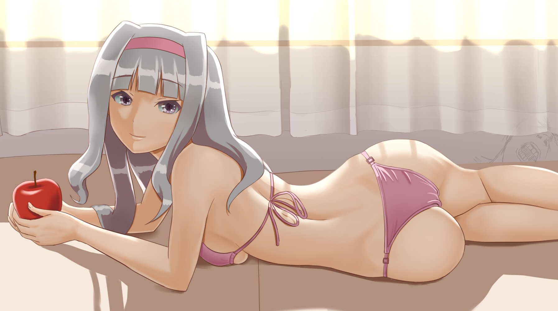 Anime 1794x1001 Shijou Takane THE iDOLM@STER anime girls bikini ass lying on front