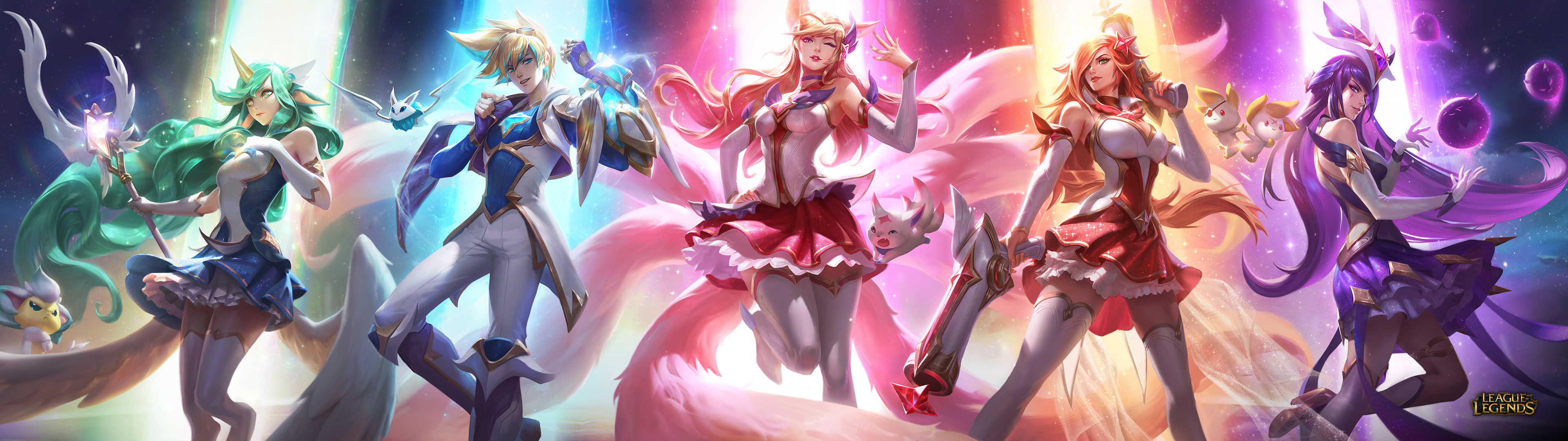 Anime 3840x1080 Soraka (League of Legends) Summoner's Rift League of Legends Ezreal (League Of Legends) Ahri (League of Legends) Miss Fortune (League of Legends) Star Guardian star trails pet gun space Star Guardian Soraka Star Guardian Ezreal Star Guardian Ahri Star Guardian Miss Fortune Syndra (League of Legends) video game girls group of women video game characters PC gaming