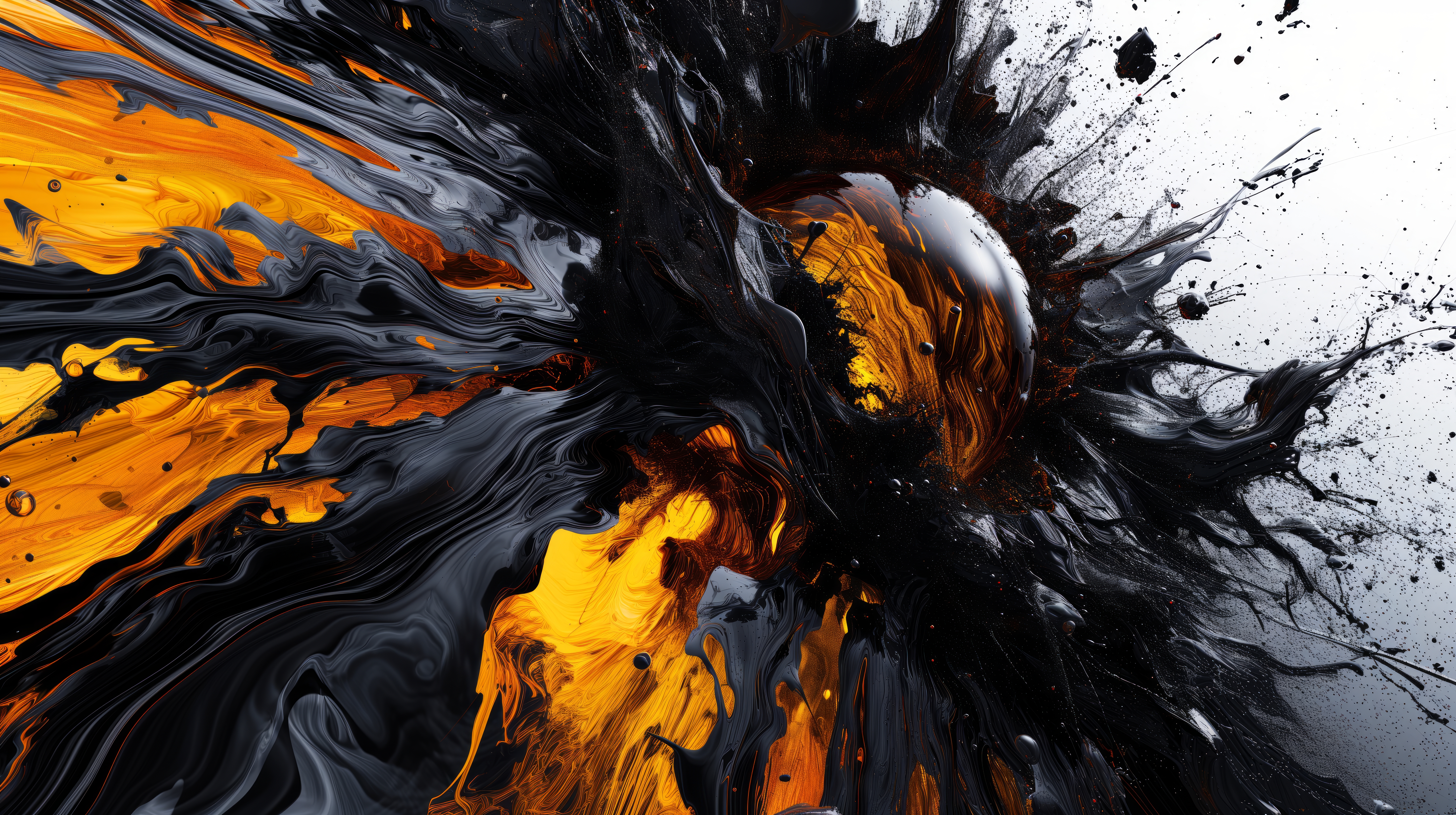 General 5824x3264 AI art illustration amber paint splash abstract black