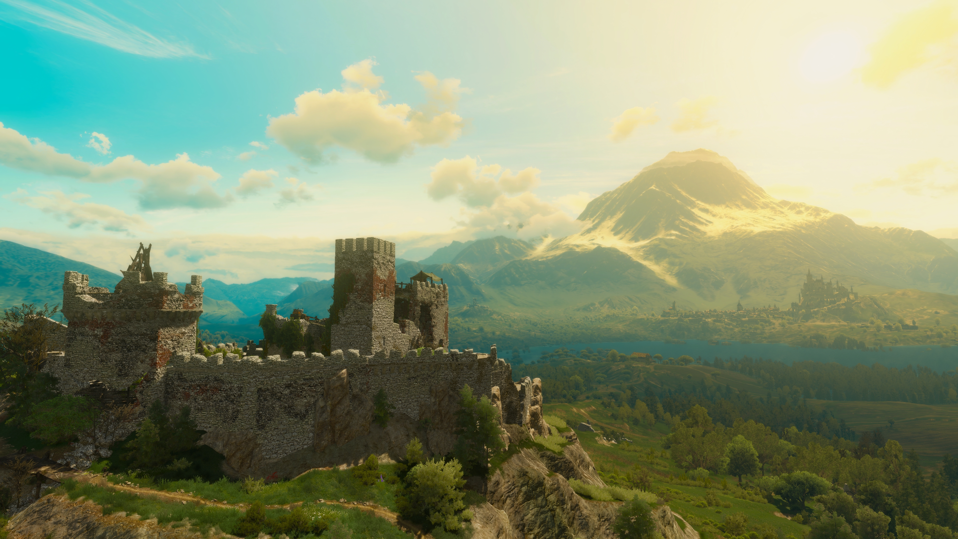 General 3840x2160 The Witcher 3: Wild Hunt PC gaming screen shot landscape The Witcher video games sunlight video game art clouds sky trees castle CGI nature water