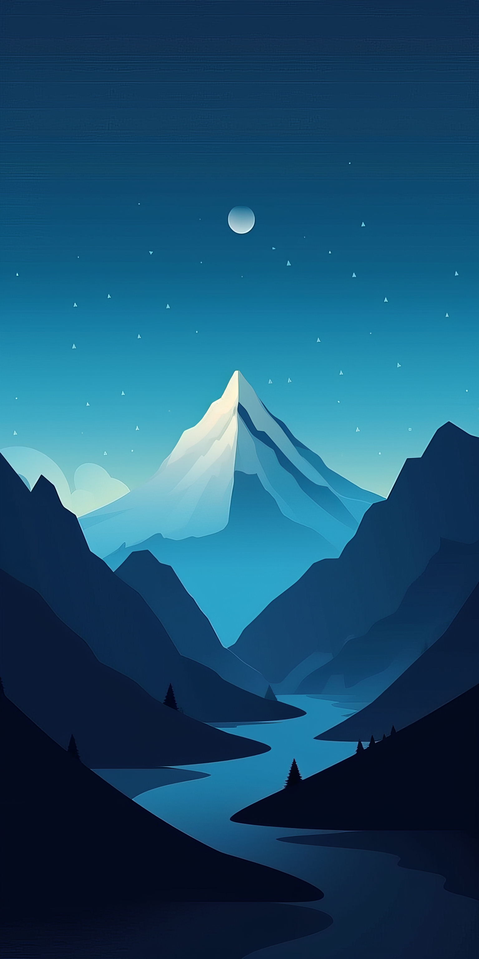 General 1536x3072 AI art vector mountains Moon portrait display simple background minimalism nature stars water snow