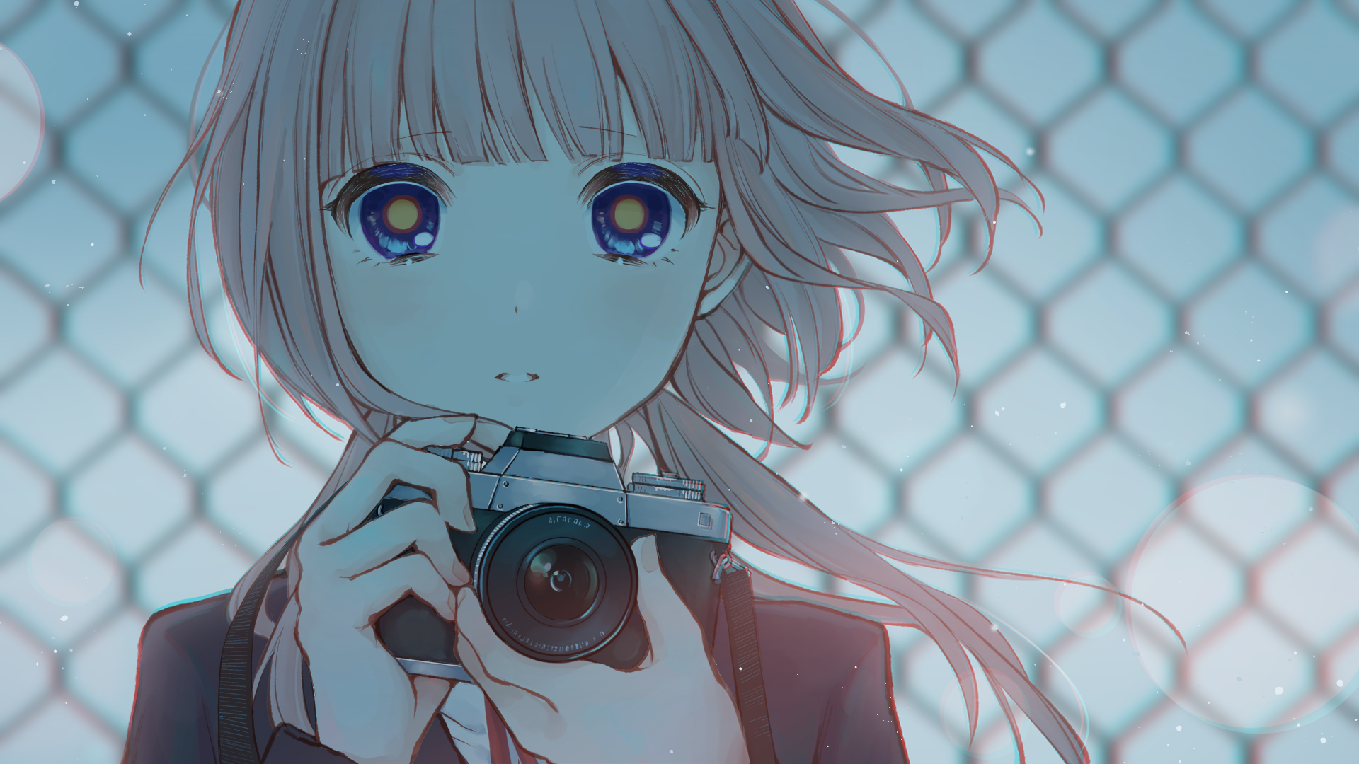Anime 1920x1080 KAF anime girls face camera looking at viewer fence