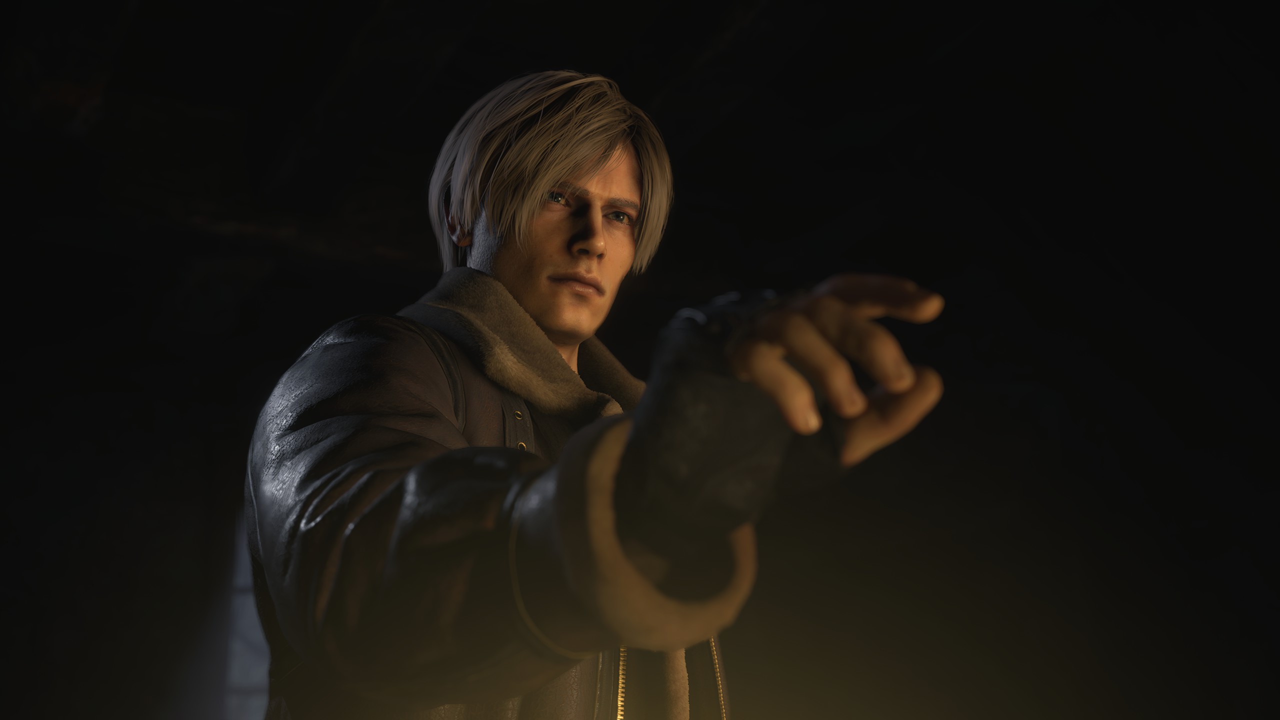 General 2560x1440 Leon S. Kennedy Resident Evil resident evil 4 remake Resident Evil 4 video games video game characters CGI video game men gloves fingerless gloves minimalism simple background