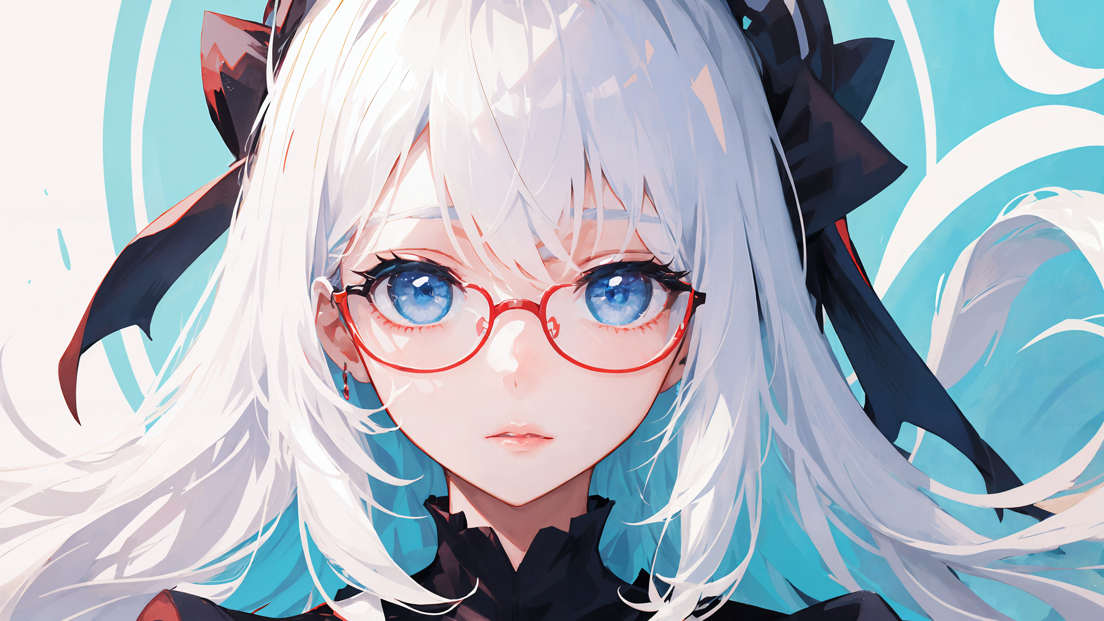 Anime 3840x2160 anime anime girls AI art glasses face looking at viewer long hair white hair blue eyes