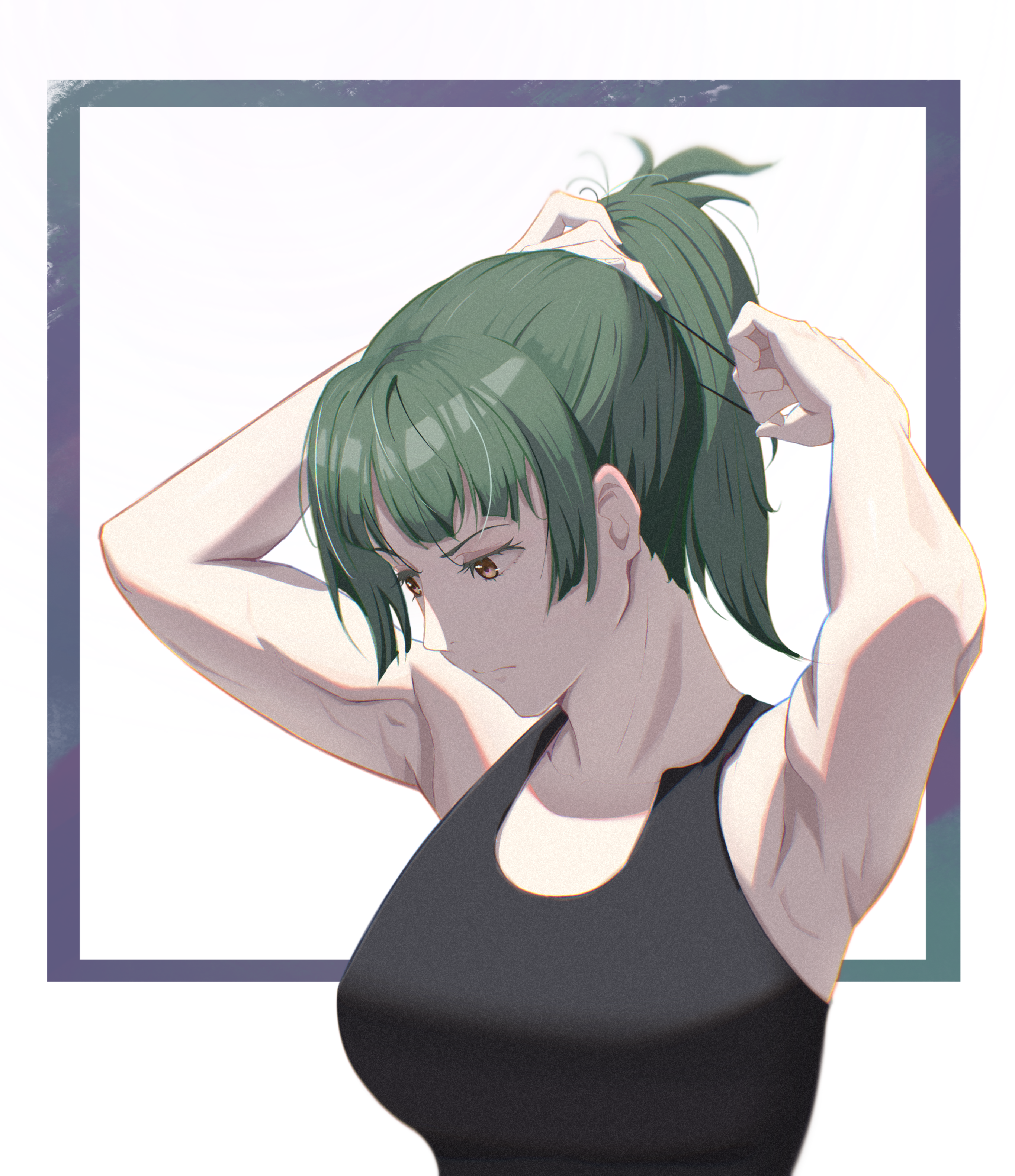 Anime 2729x3164 anime anime girls green hair ponytail armpits