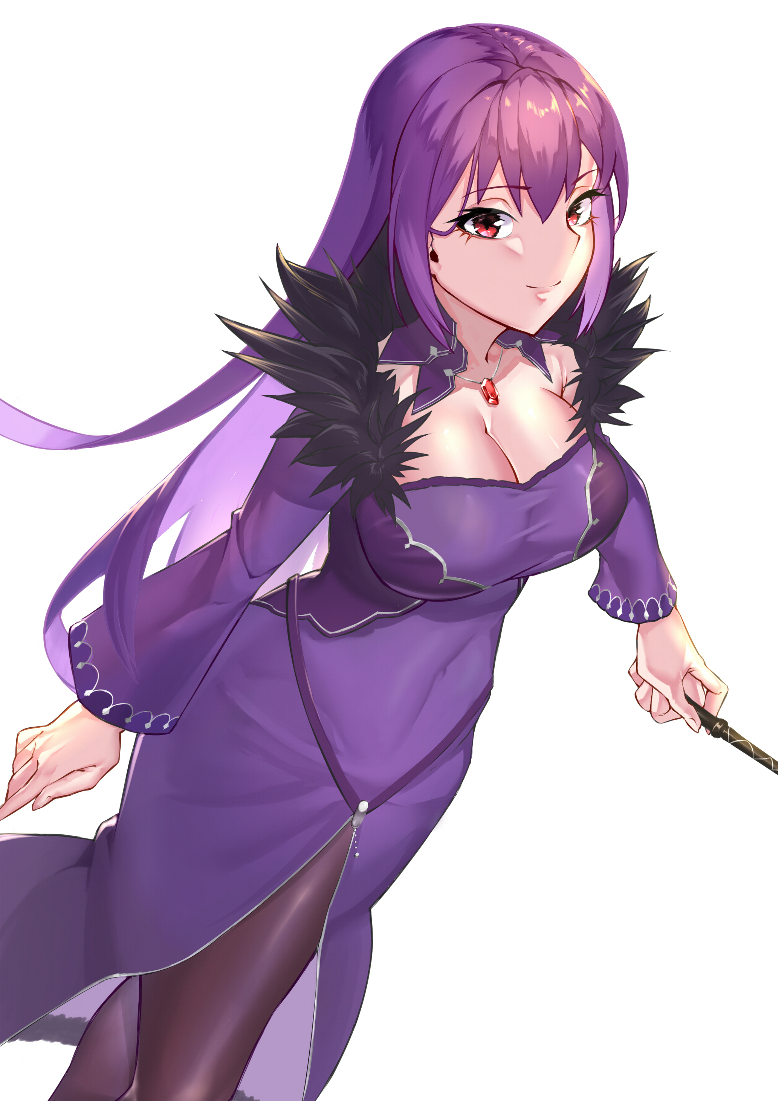 Anime 2480x3507 anime anime girls Fate series Fate/Grand Order Scathach Skadi long hair purple hair solo artwork digital art fan art purple eyes cleavage