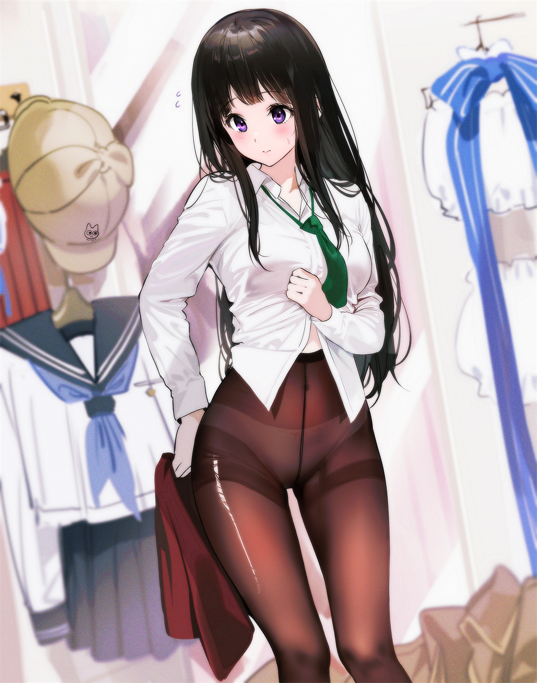 Anime 1080x1372 anime anime girls portrait display pantyhose schoolgirl school uniform Hyouka Chitanda Eru blushing Mery (artist)