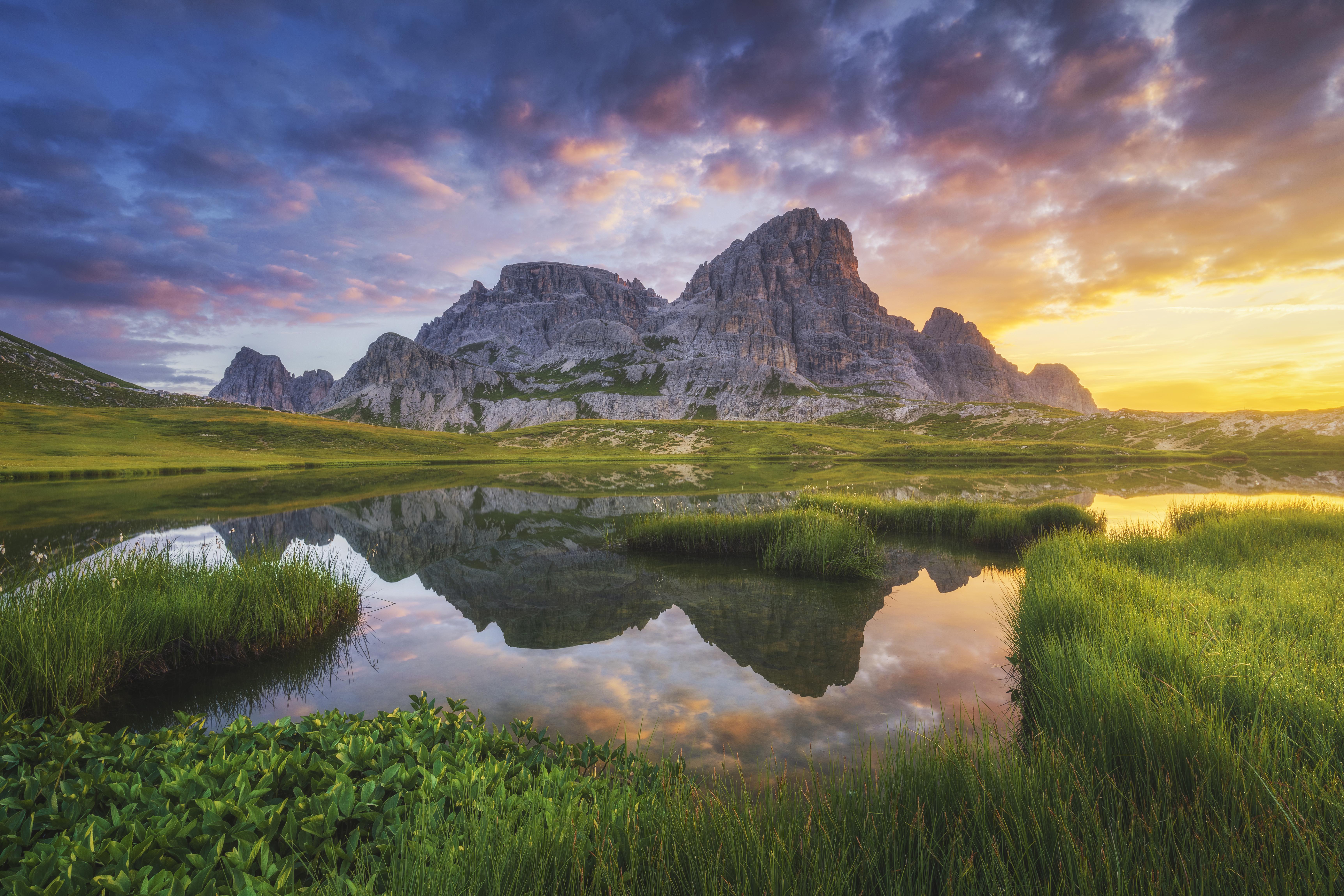 General 6894x4598 lake cliff clouds nature landscape field Italy Europe sunset