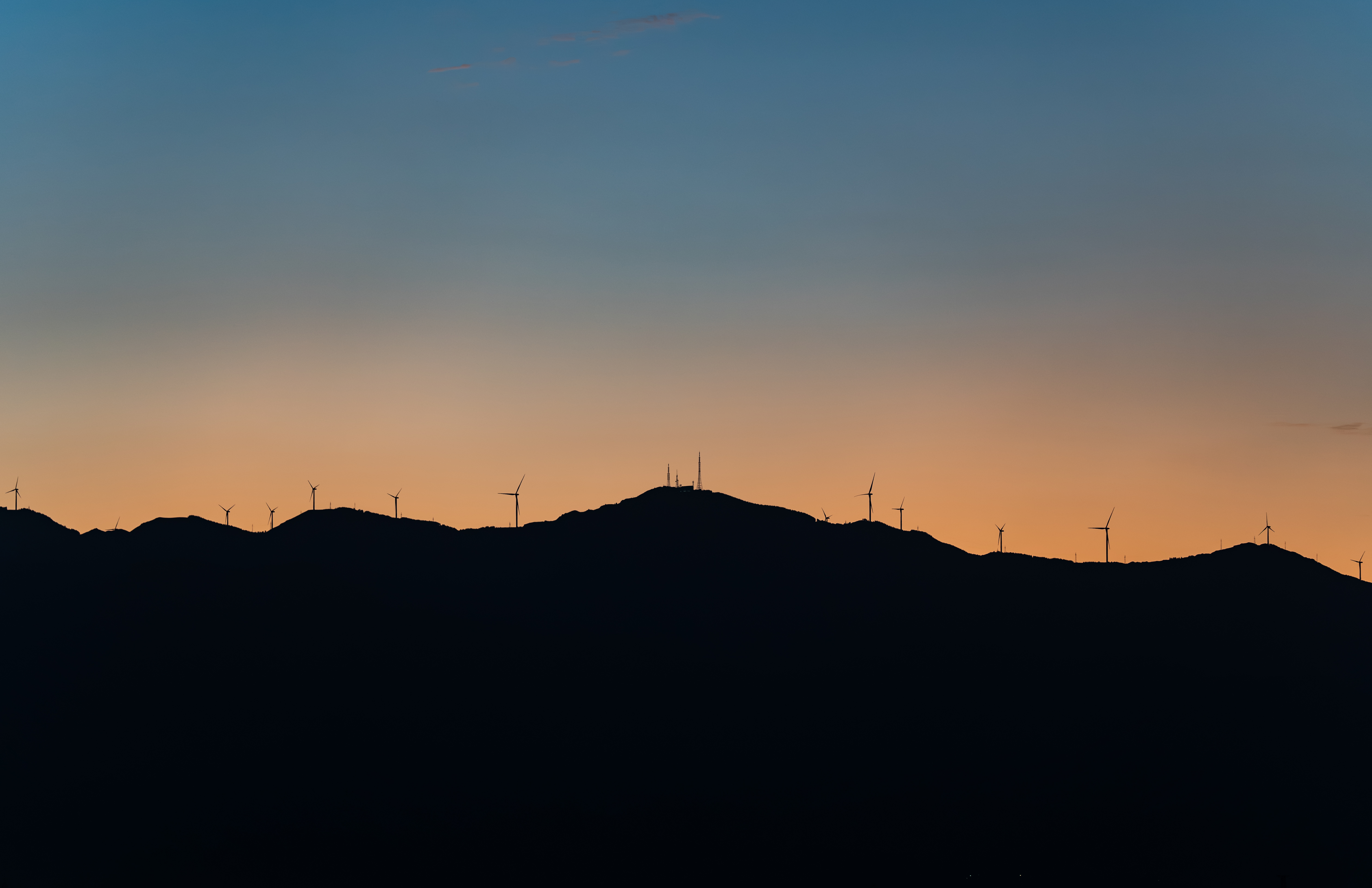 General 5936x3844 mountains wind turbine silhouette sunset low light