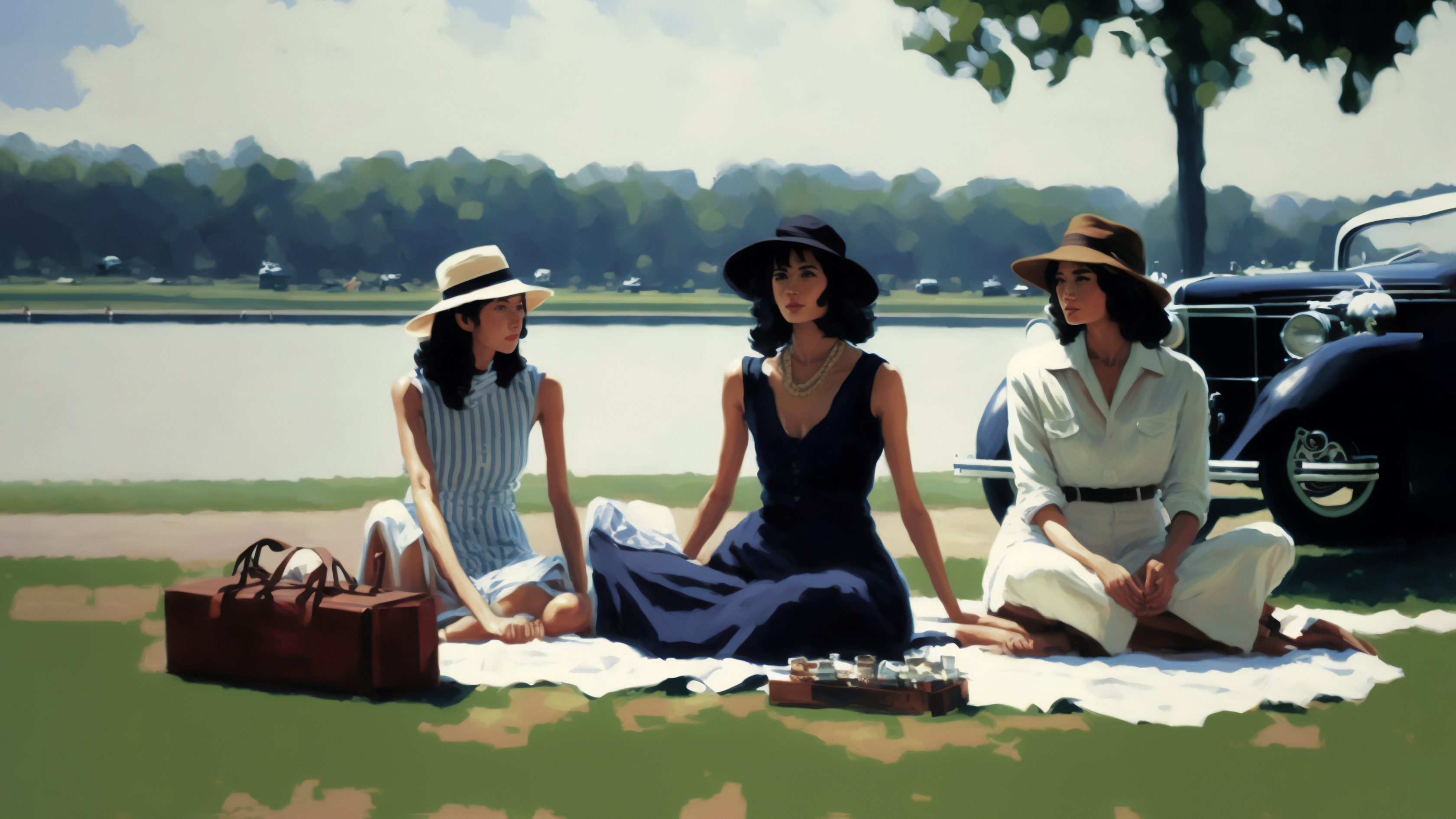 General 3361x1891 AI art women picnic digital painting hat