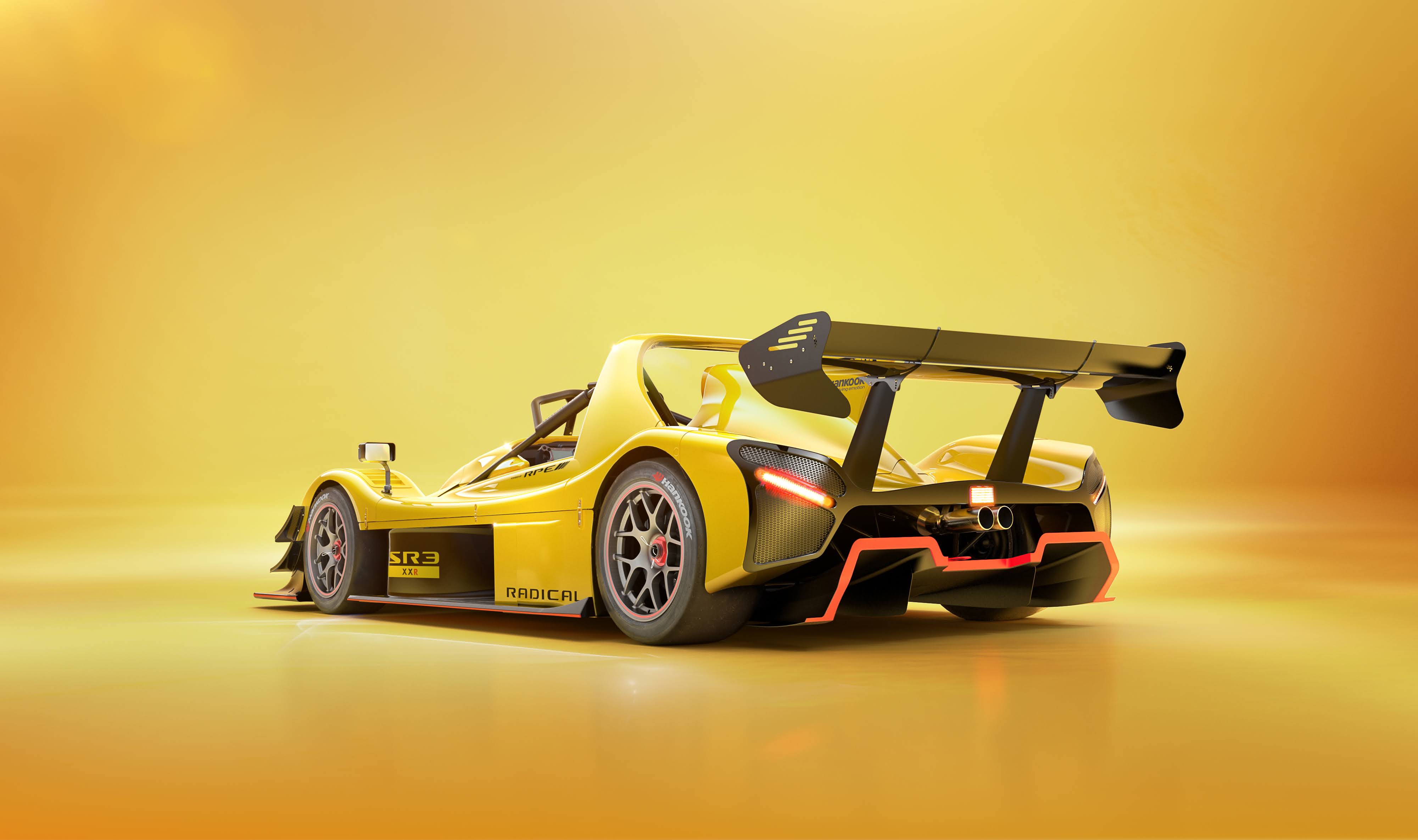 General 4000x2370 car vehicle motorsport yellow cars yellow background reflection minimalism simple background rear view taillights race cars Radical SR3 British cars