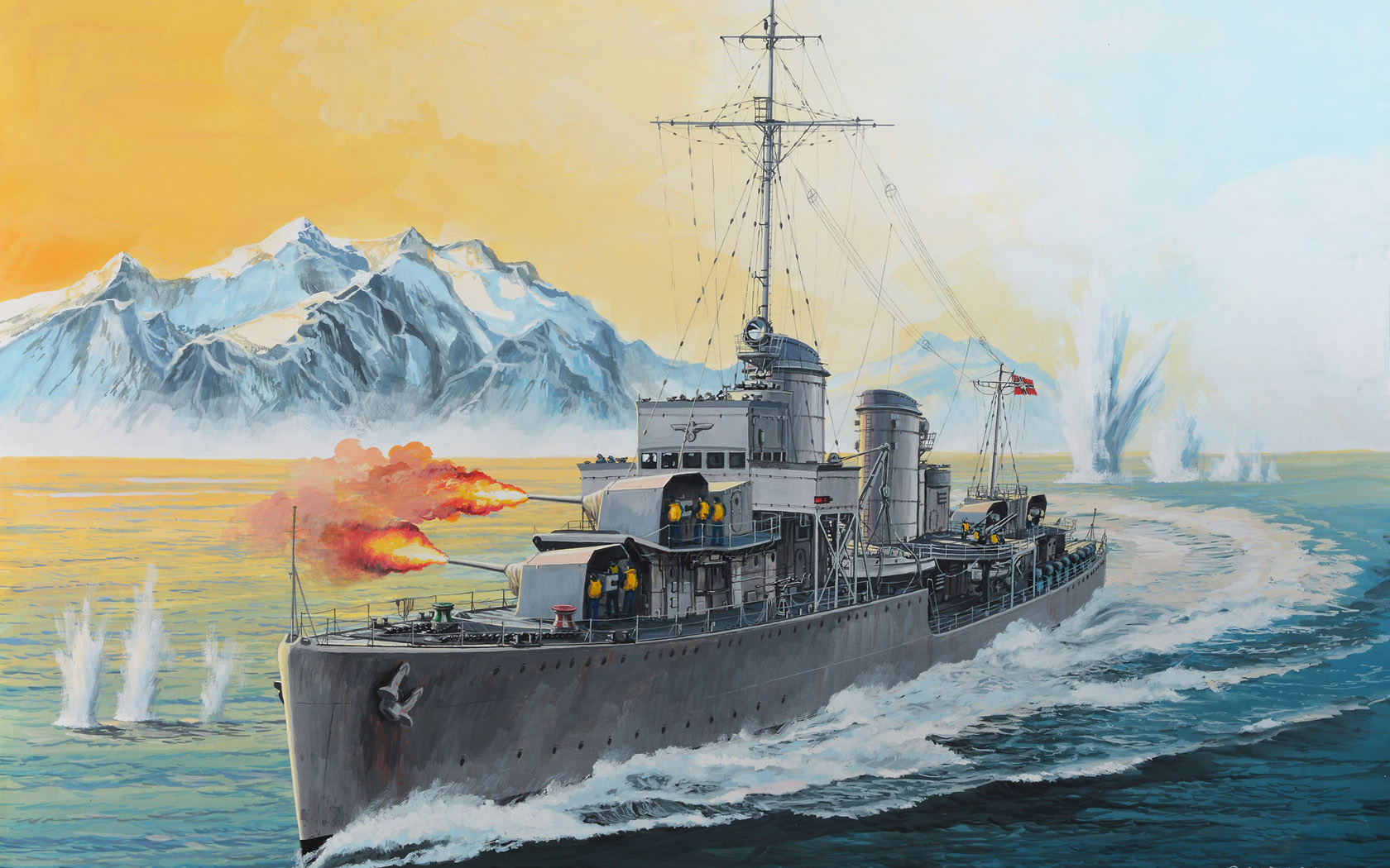 General 1680x1050 warship military navy Battleships military vehicle water mountains snow artwork